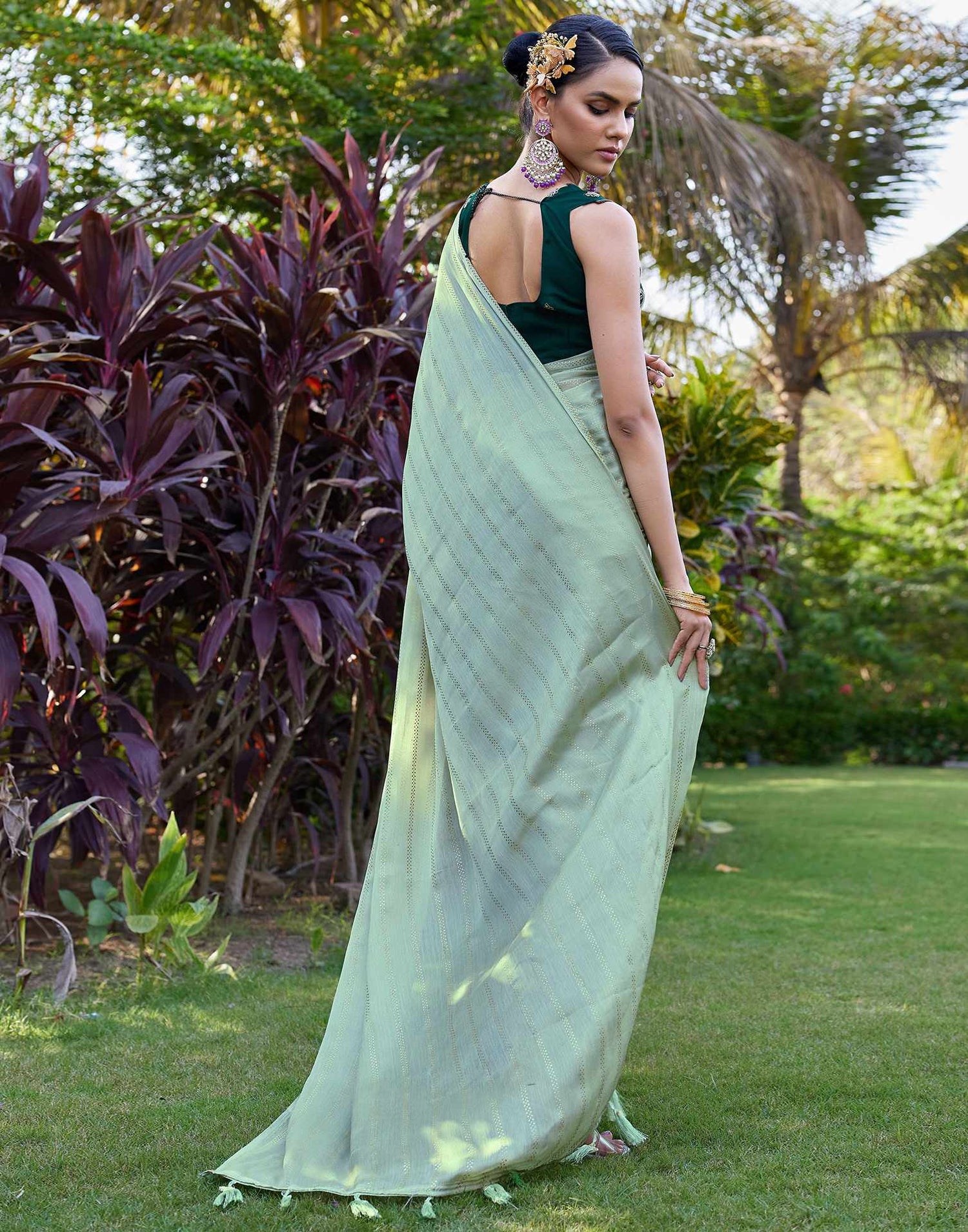 Light Green Georgette Foil Printed Saree