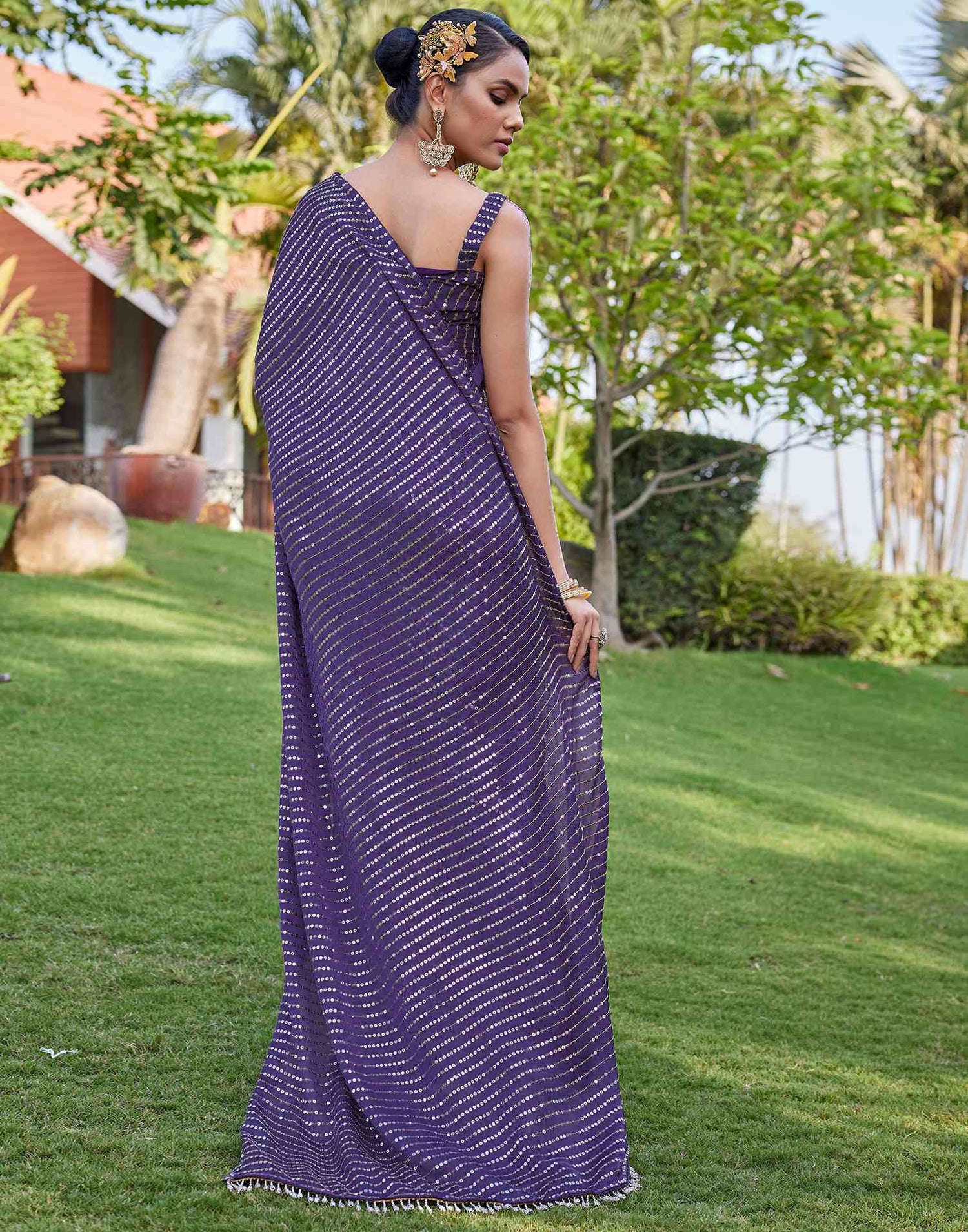 Dusty Purple Satin Sequence Saree