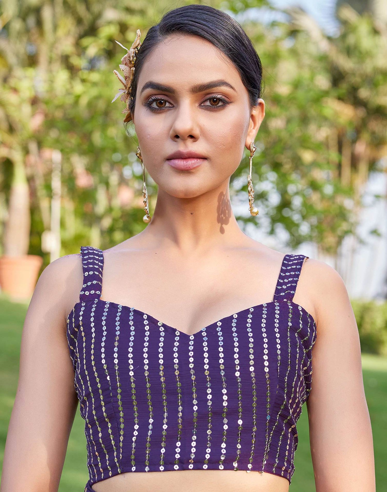 Dusty Purple Satin Sequence Saree