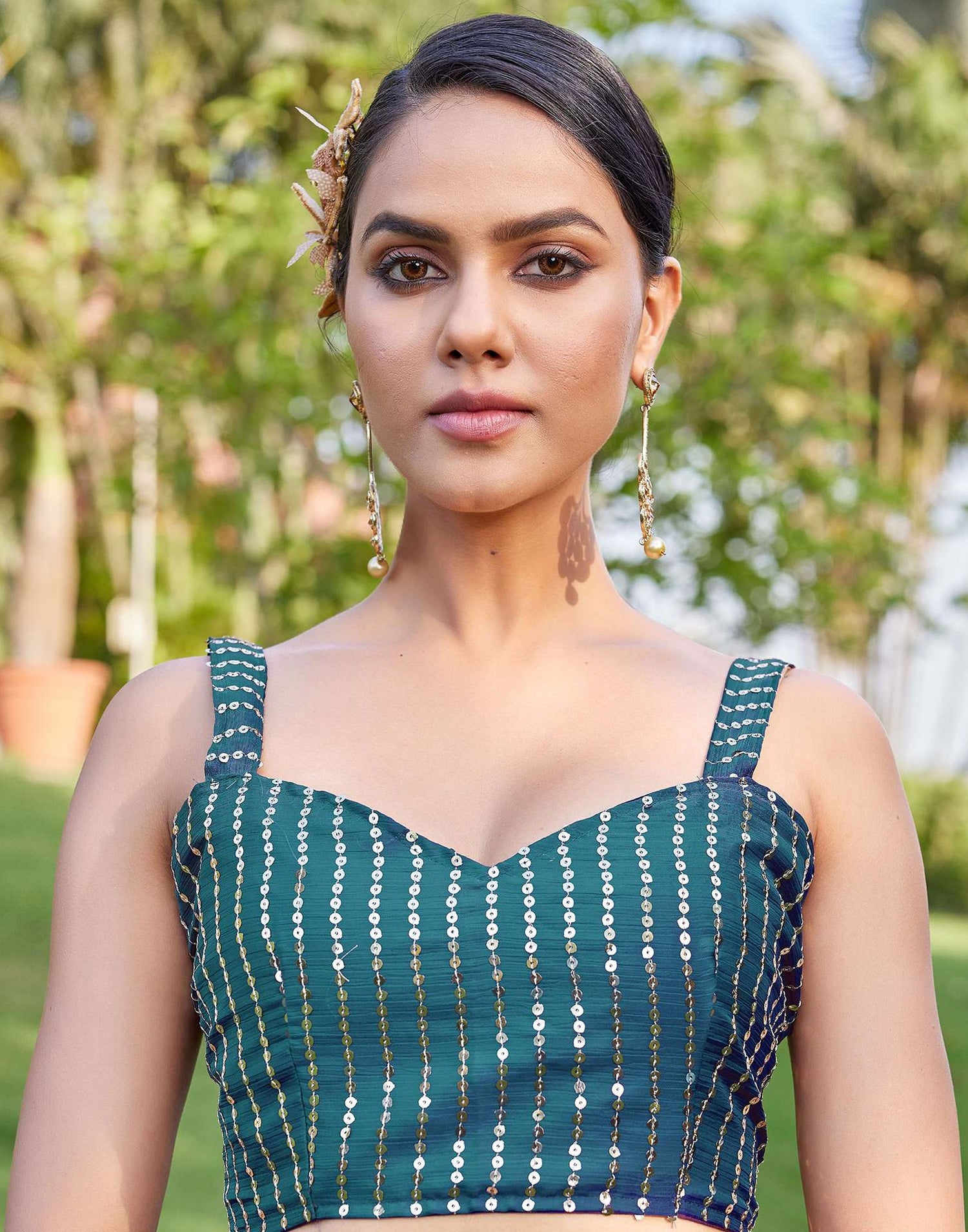 Rama Green Satin Sequence Saree