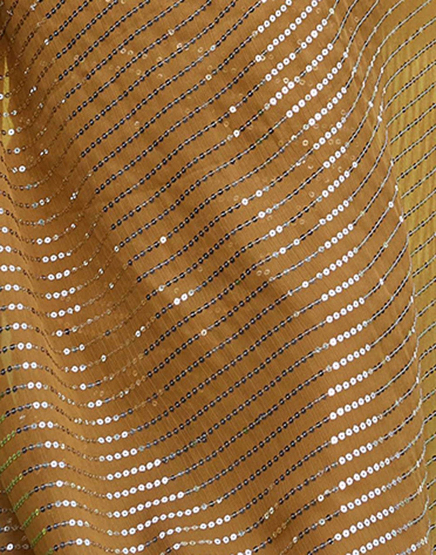 Mustard Yellow Satin Sequence Saree