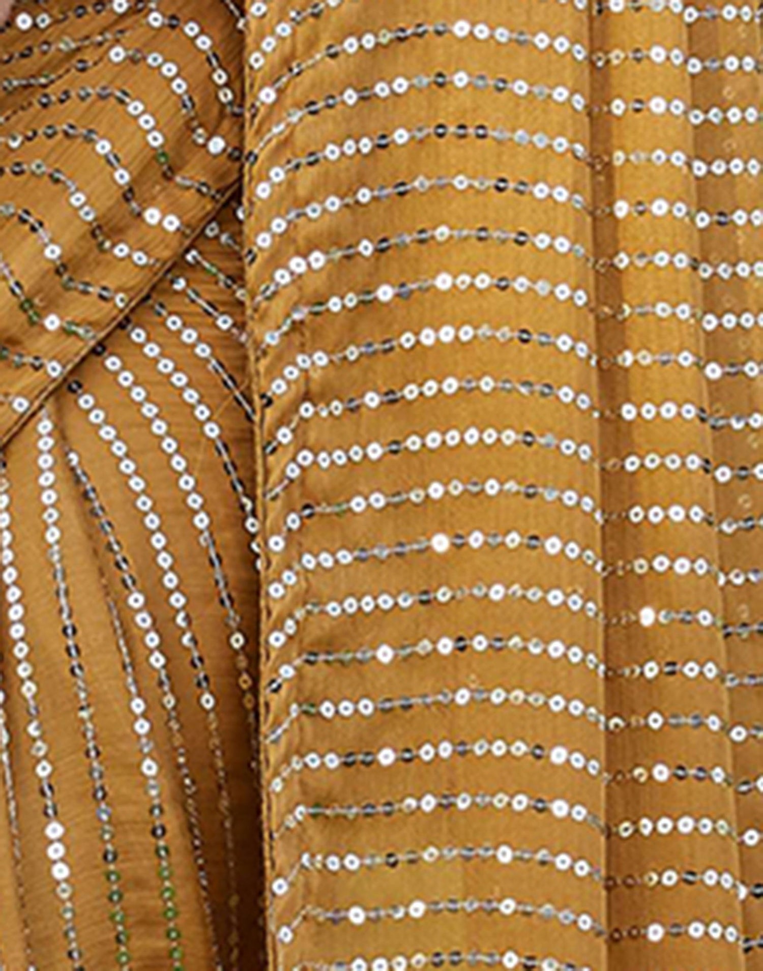 Mustard Yellow Satin Sequence Saree