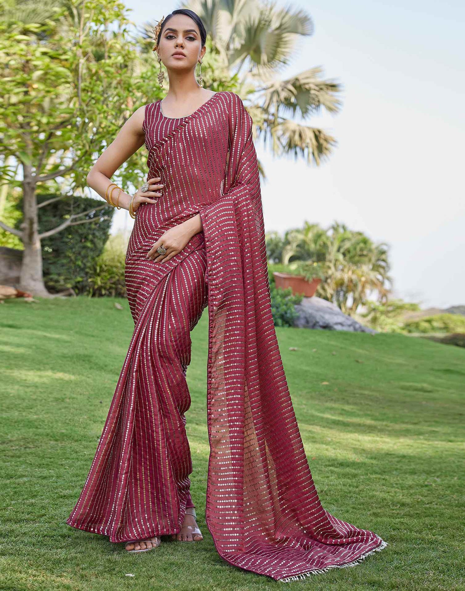 Purple Chiffon Sequence Saree