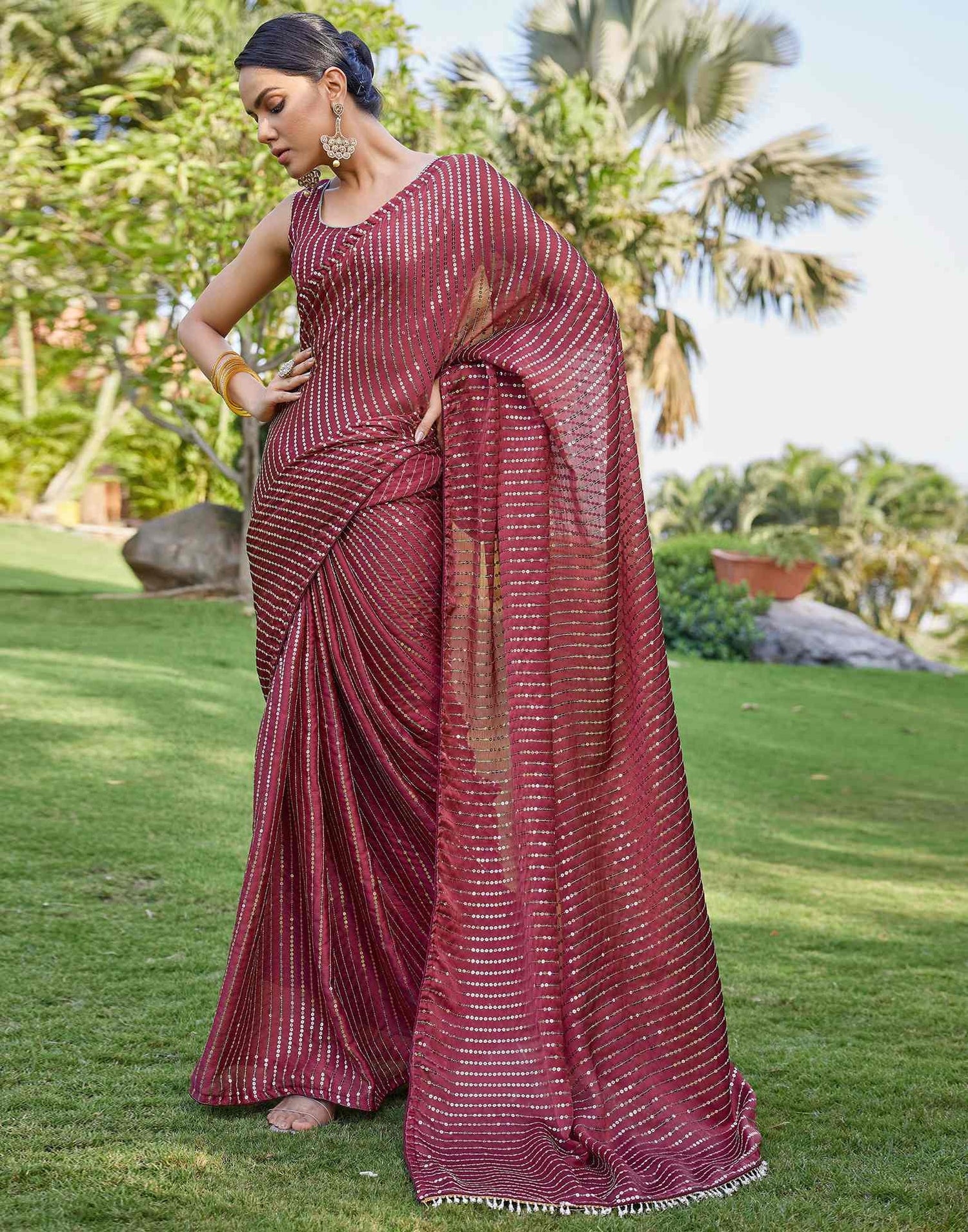 Purple Chiffon Sequence Saree
