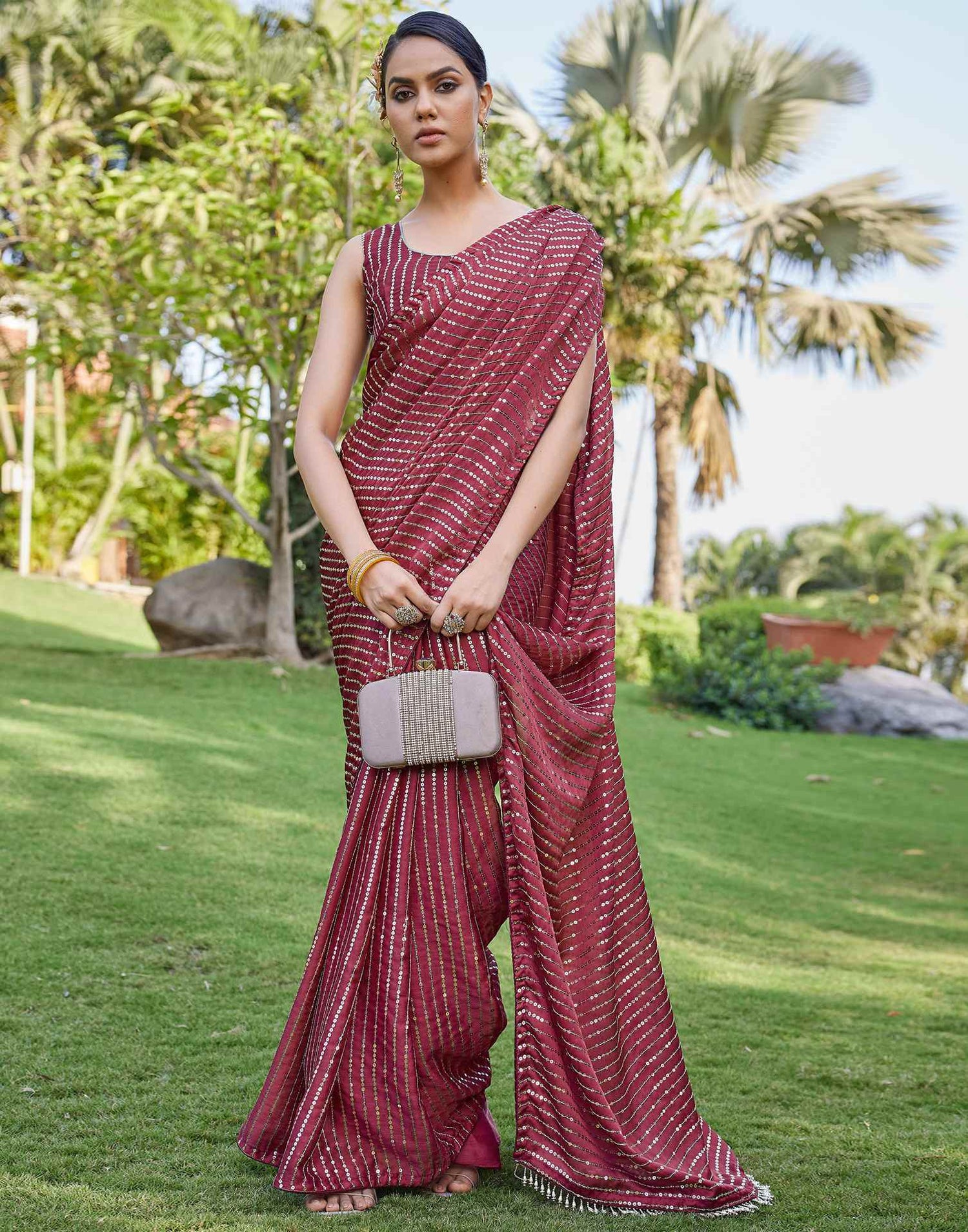 Purple Chiffon Sequence Saree