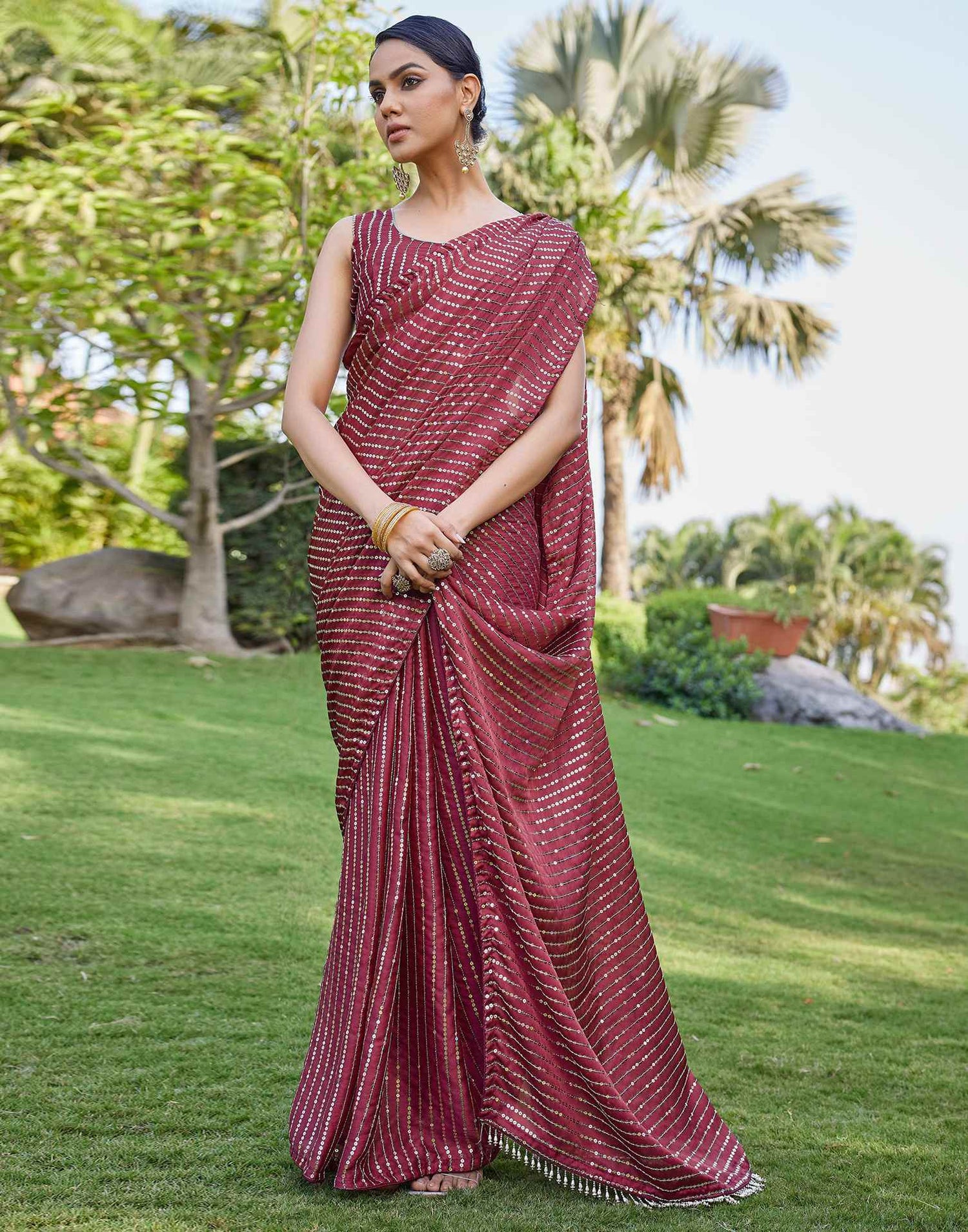 Purple Chiffon Sequence Saree