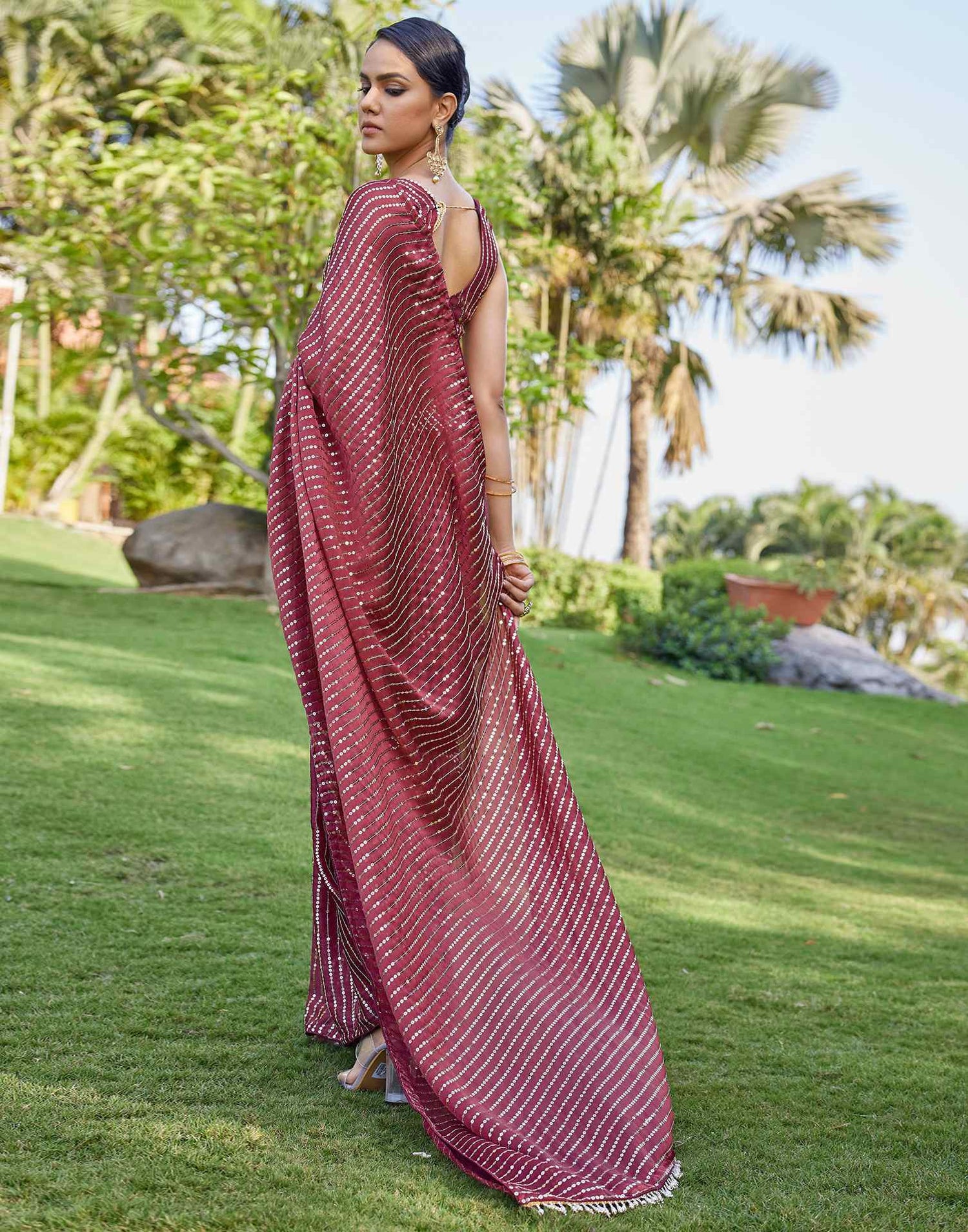 Purple Chiffon Sequence Saree