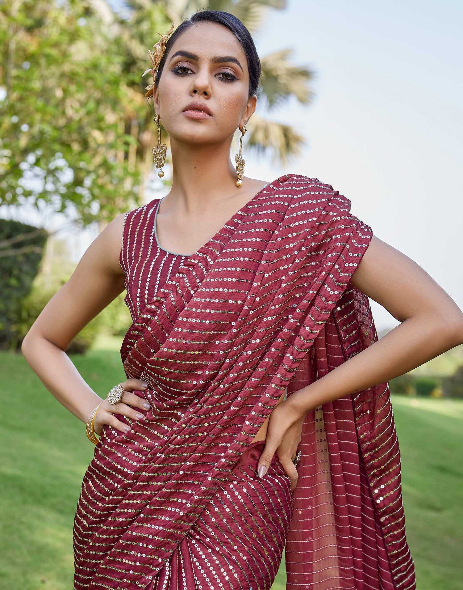 Purple Chiffon Sequence Saree
