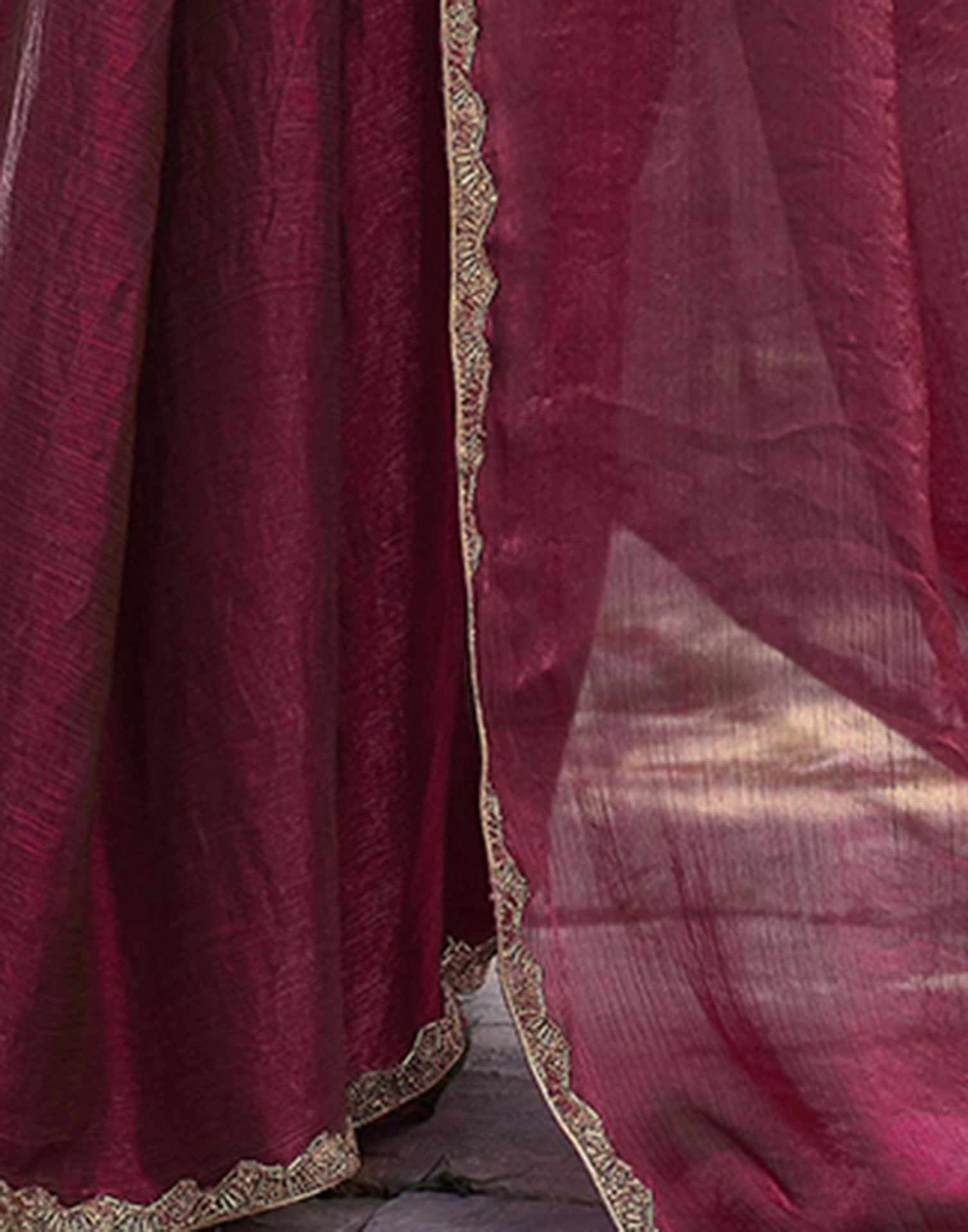 Dark Rani Pink Shimmer Lace Plain Saree
