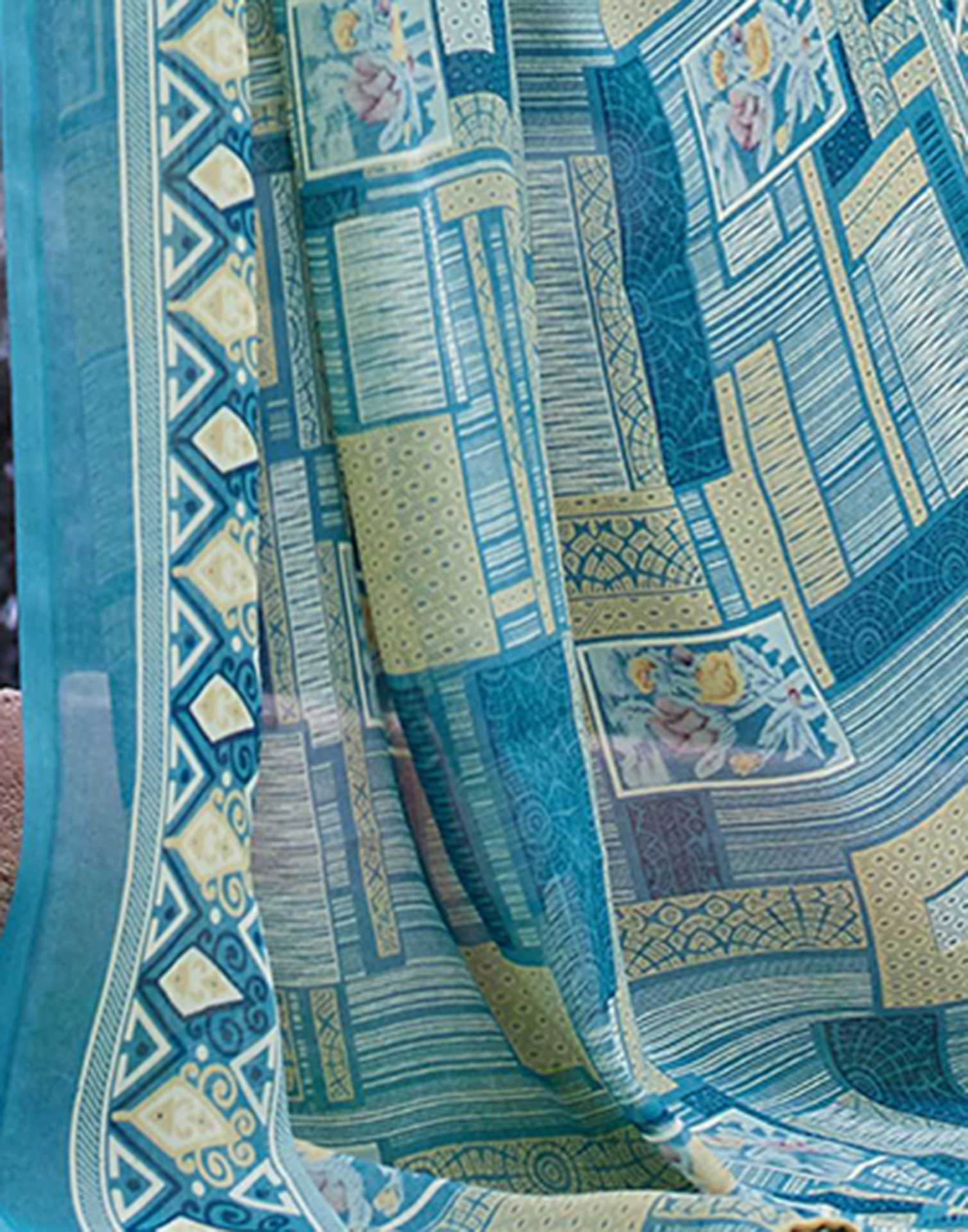 Teal Green Georgette Printed Saree