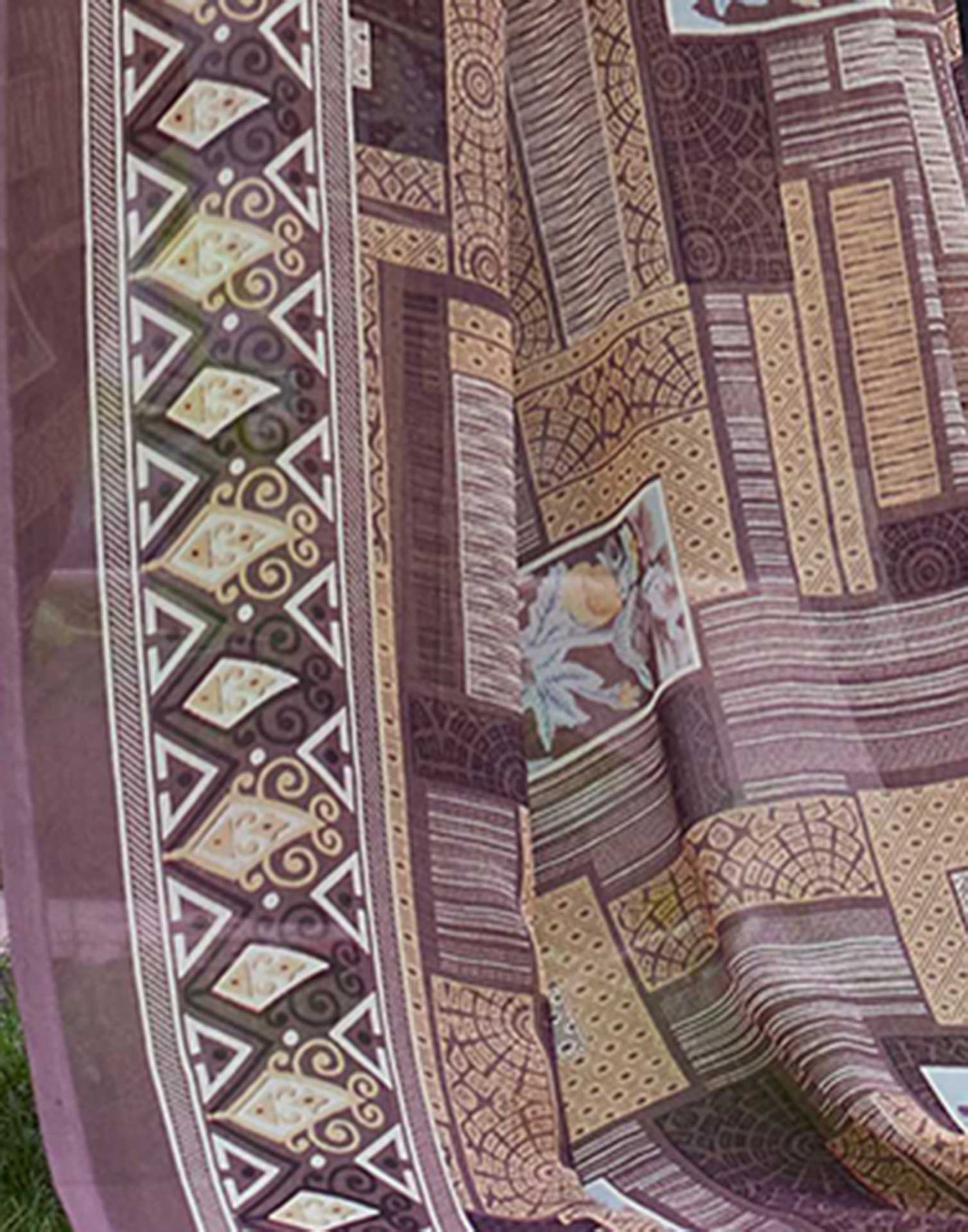 Brown Georgette Printed Saree