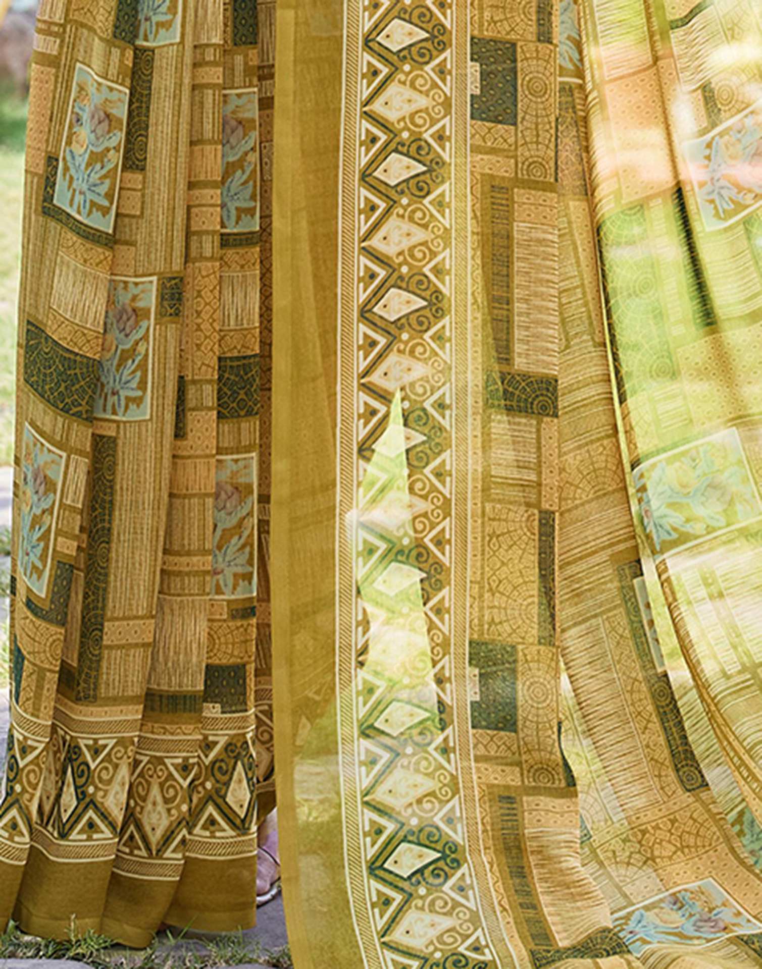 Mahendi Green Georgette Printed Saree