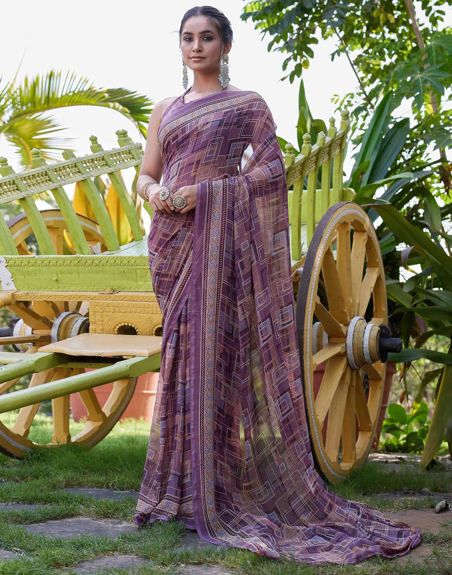 Dusty Purple Georgette Printed Saree