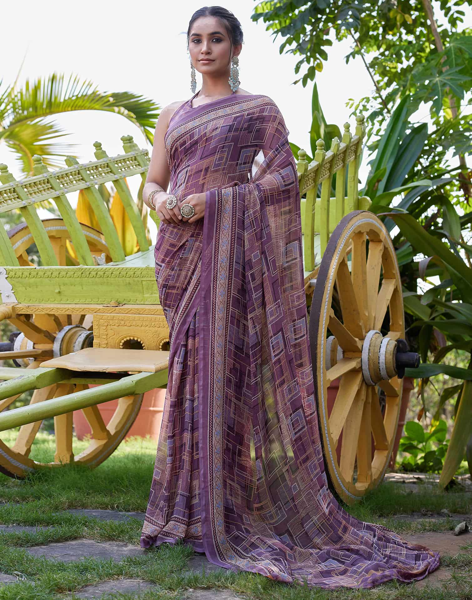 Dusty Purple Georgette Printed Saree