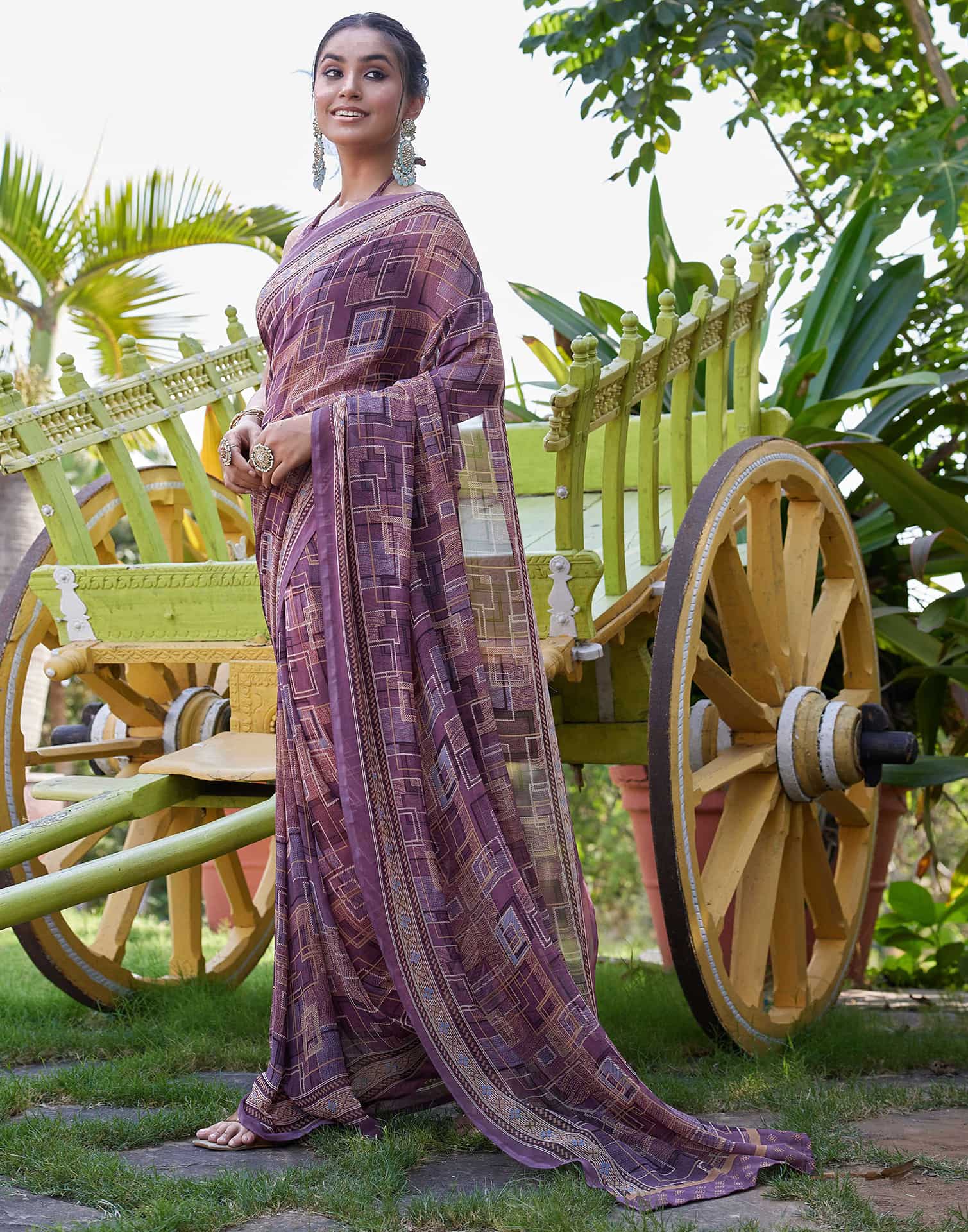 Dusty Purple Georgette Printed Saree