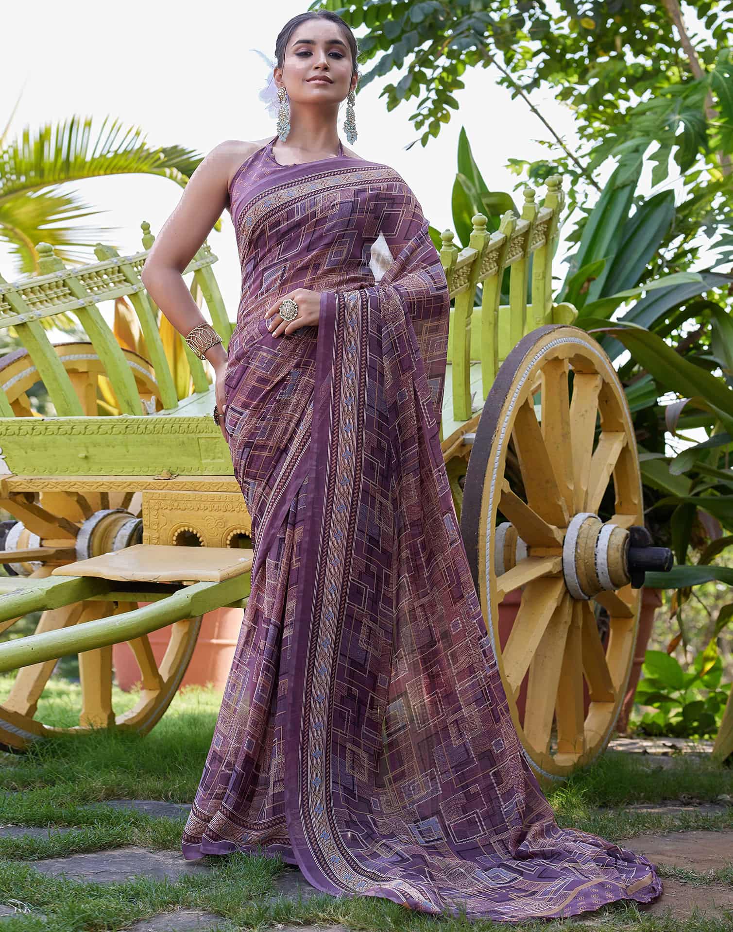 Dusty Purple Georgette Printed Saree