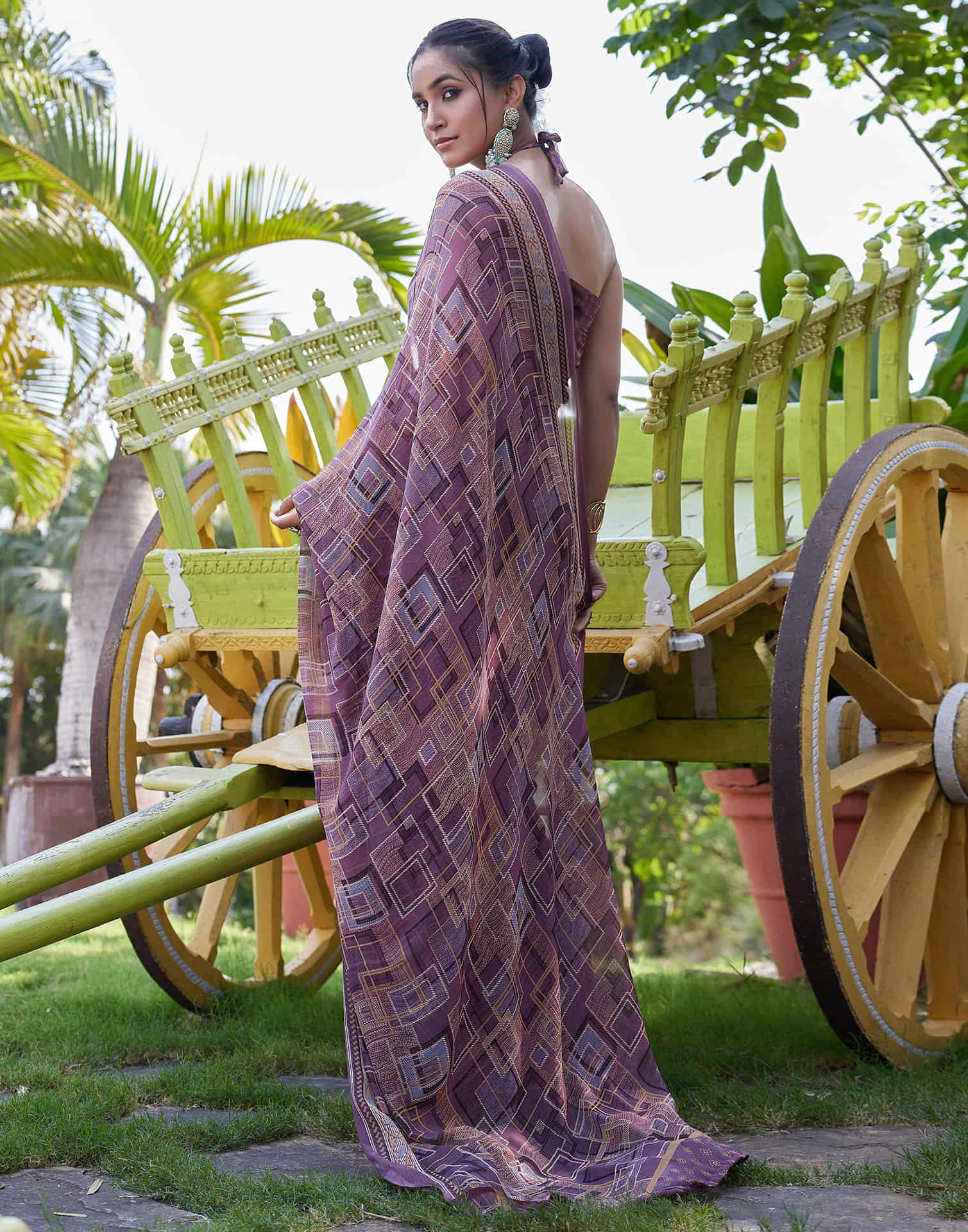 Dusty Purple Georgette Printed Saree