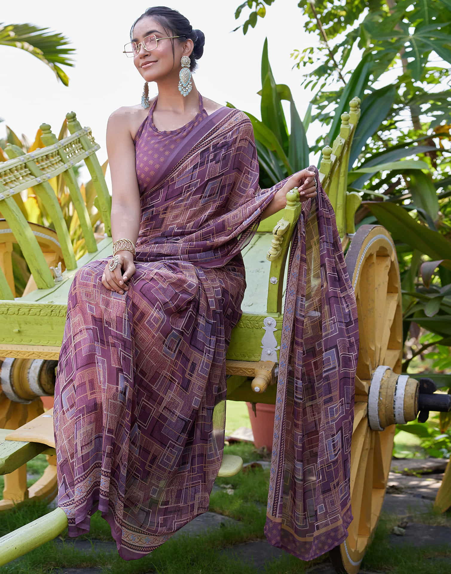 Dusty Purple Georgette Printed Saree