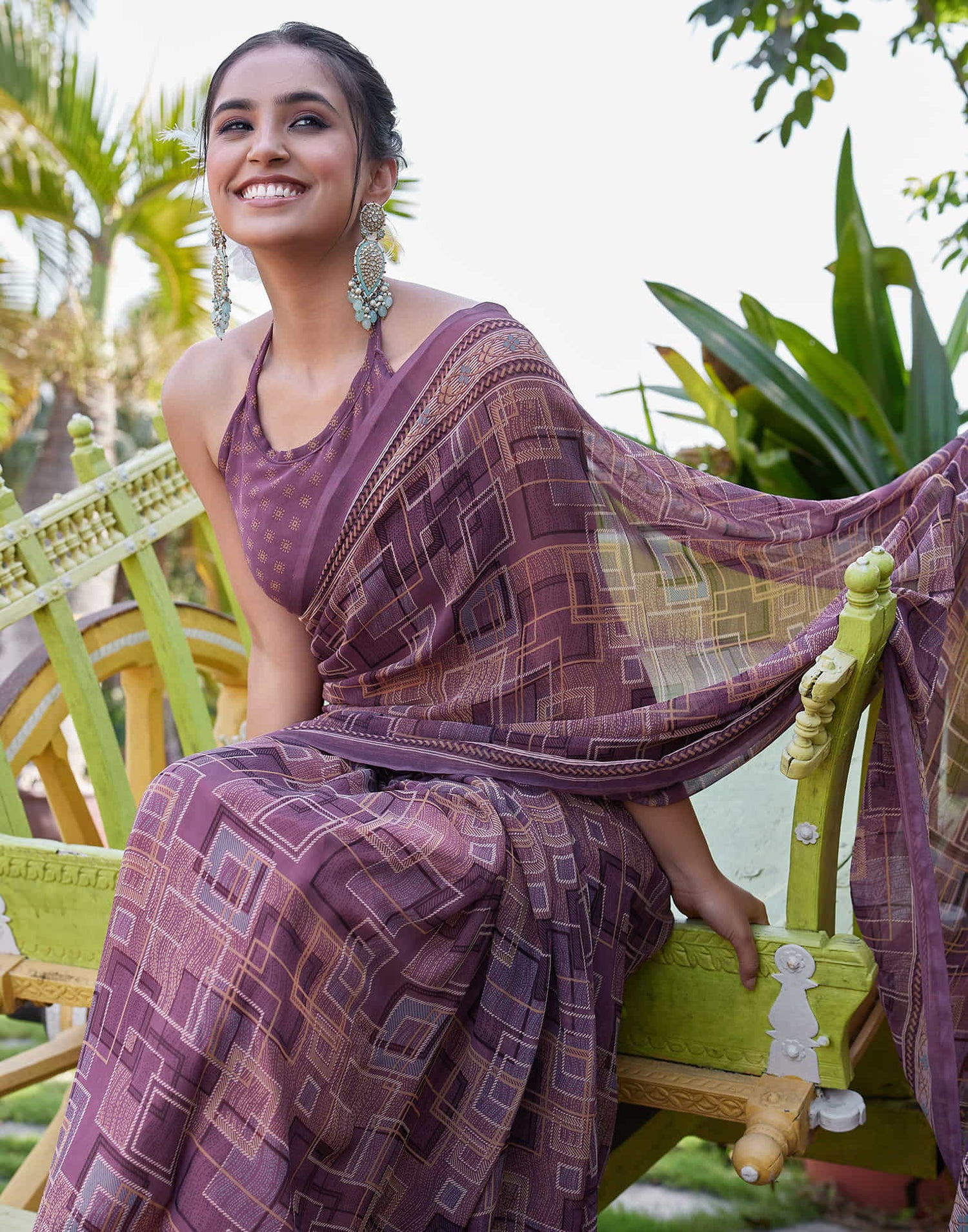 Dusty Purple Georgette Printed Saree