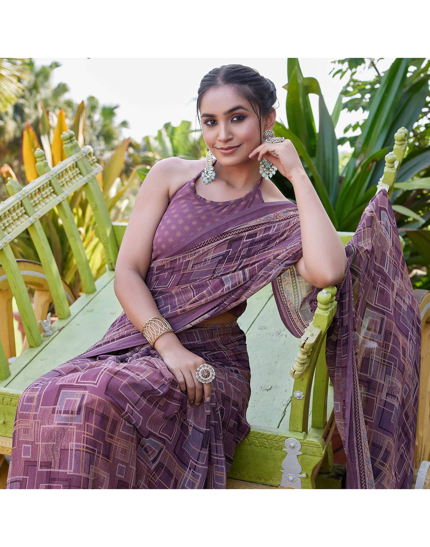 Dusty Purple Georgette Printed Saree