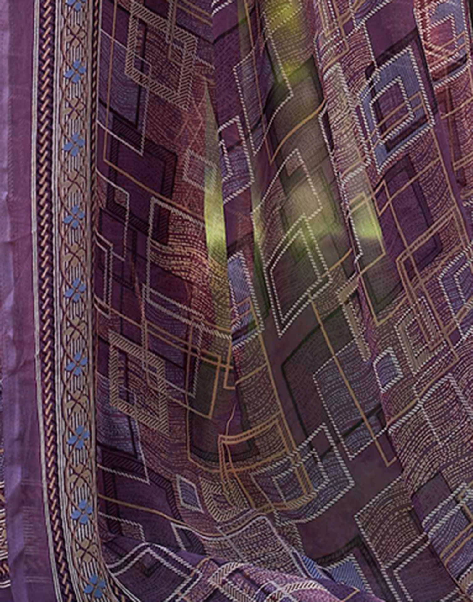 Dusty Purple Georgette Printed Saree