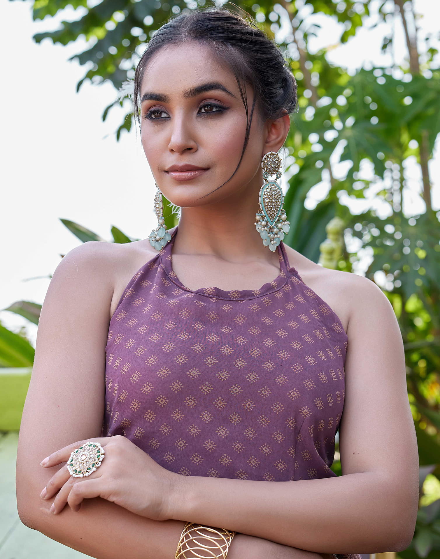 Dusty Purple Georgette Printed Saree
