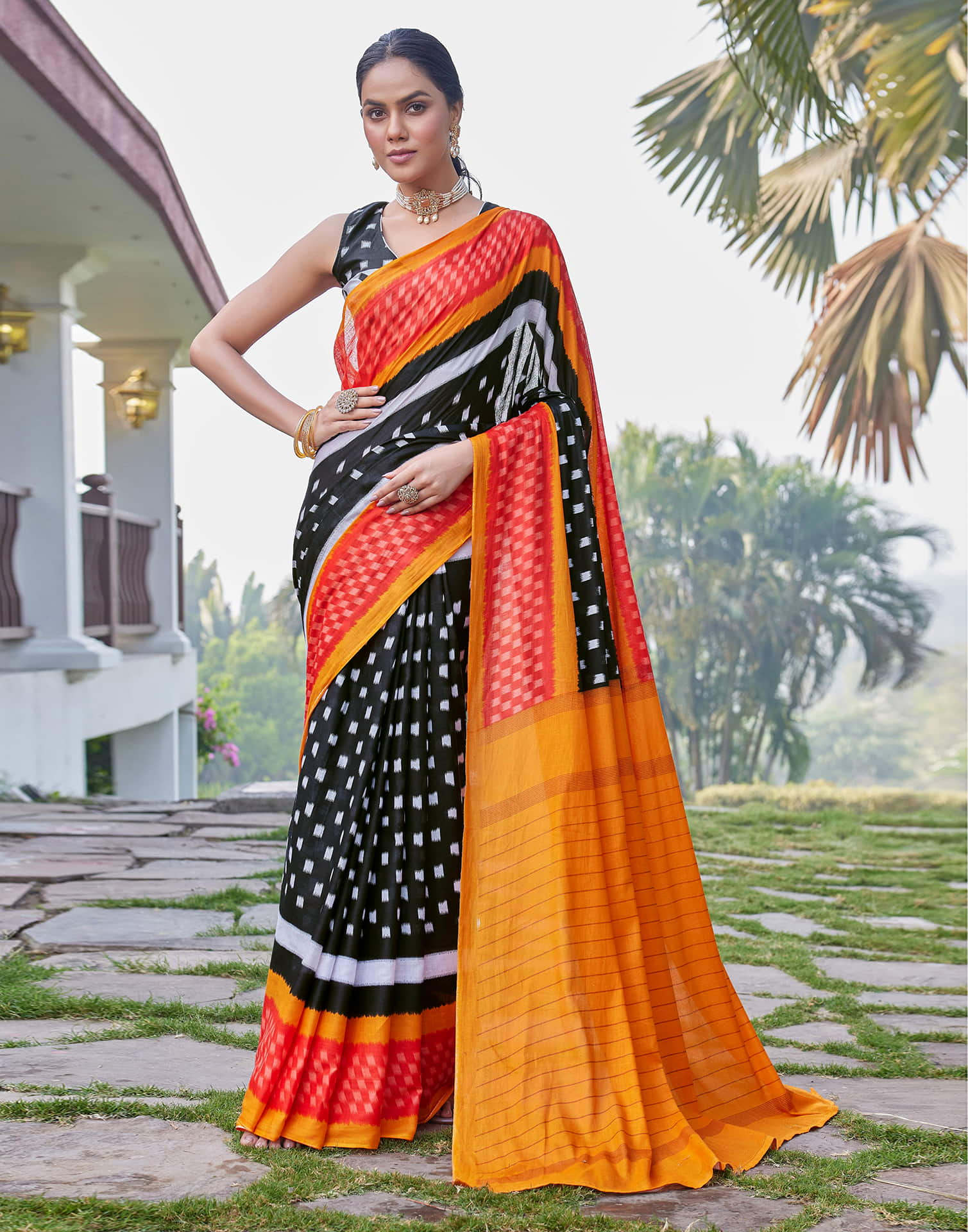 Black Cotton Printed Saree