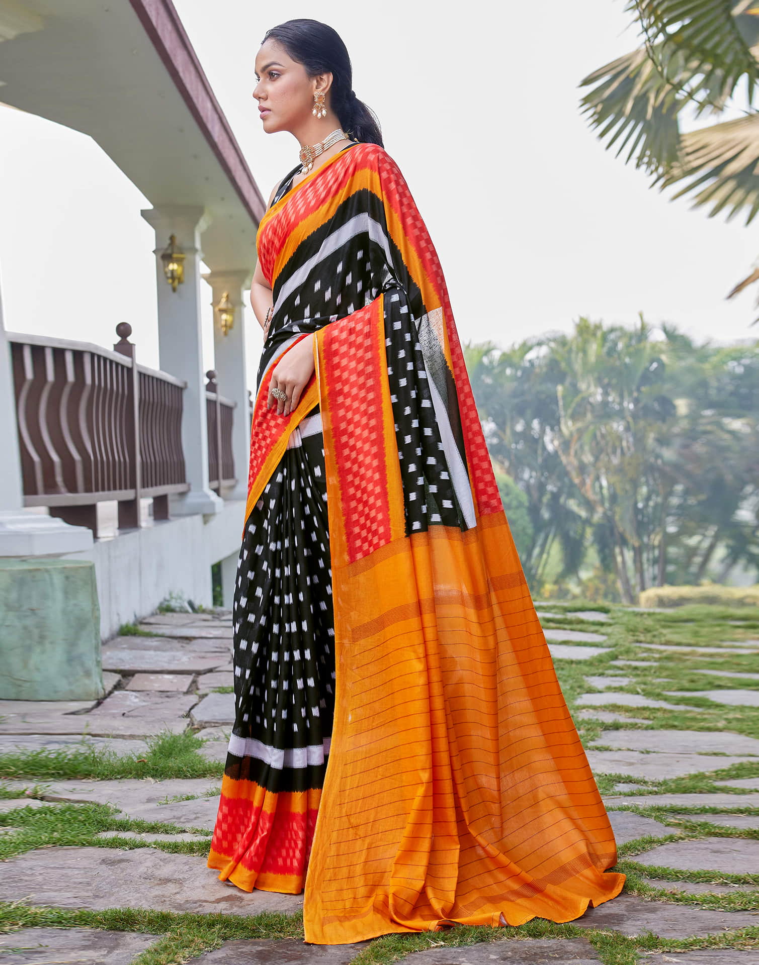 Black Cotton Printed Saree