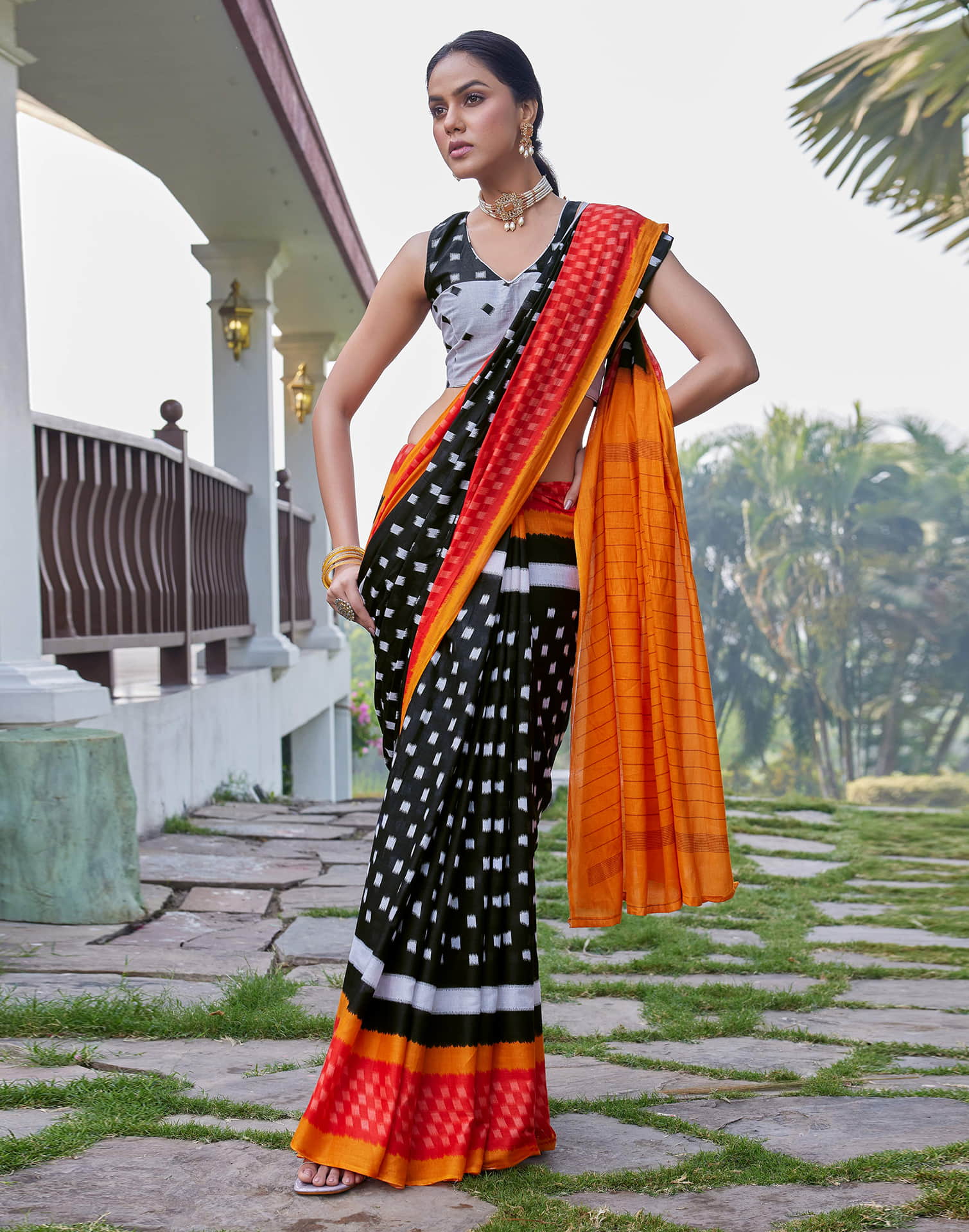 Black Cotton Printed Saree