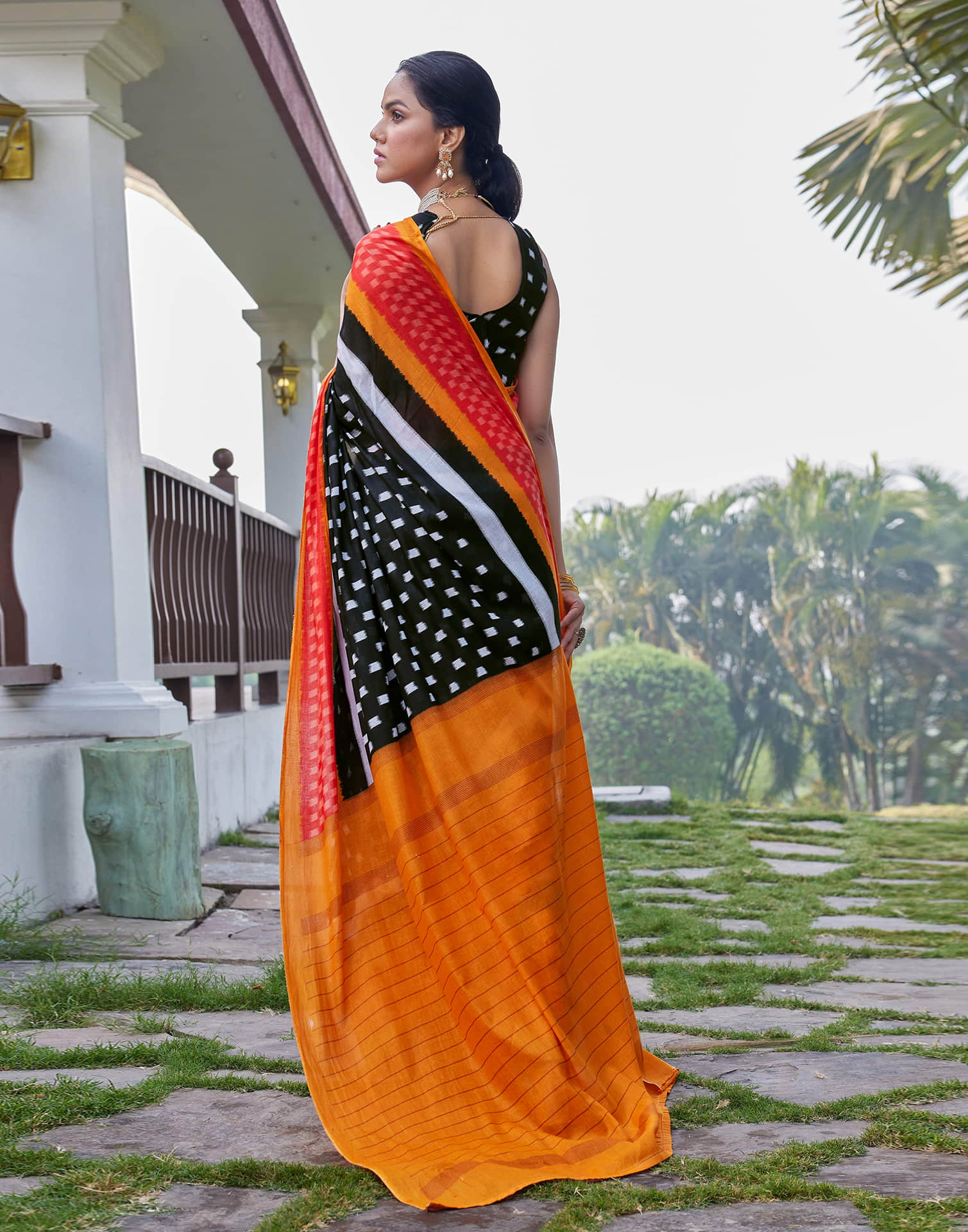 Black Cotton Printed Saree