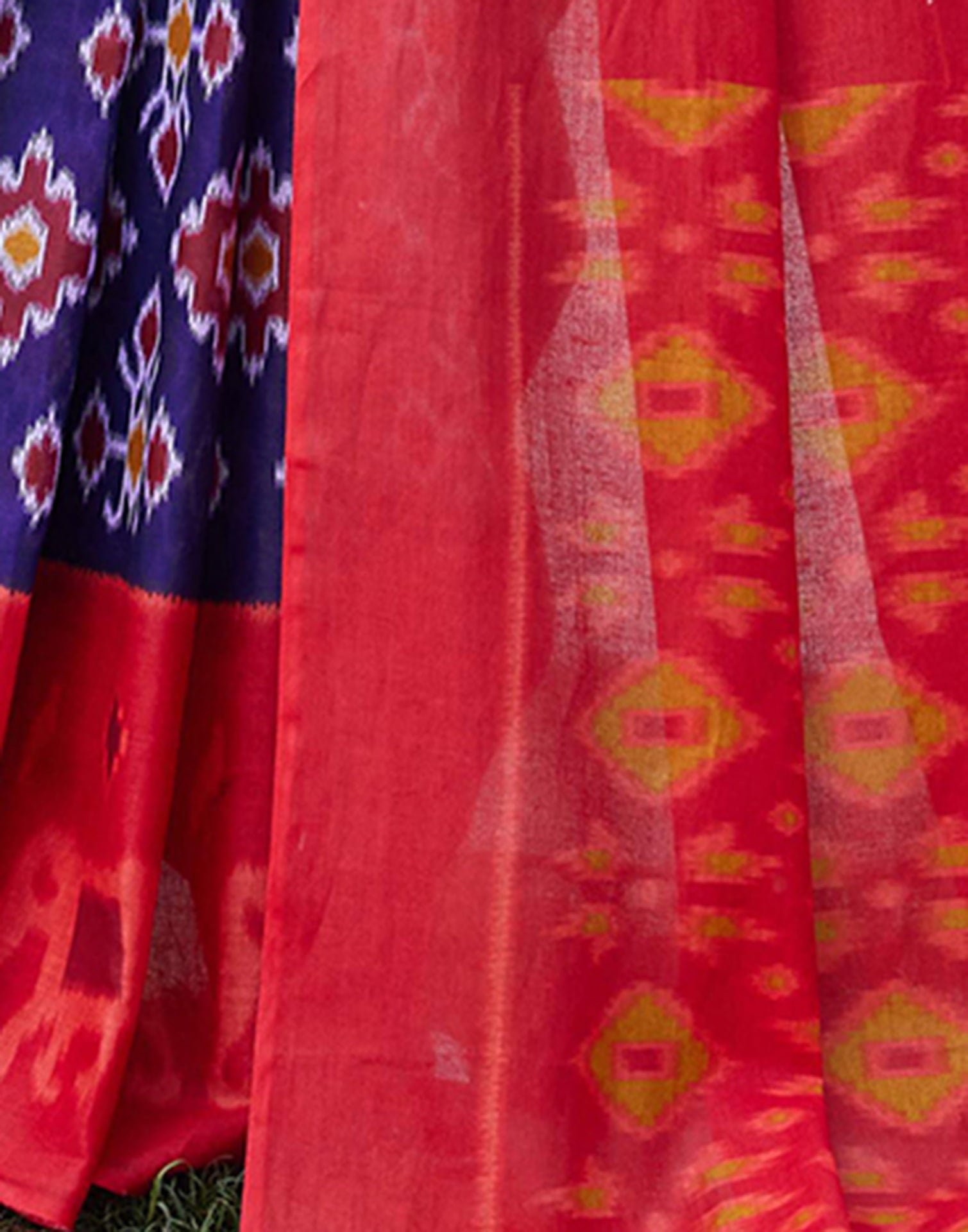 Dark Blue Cotton Ikkat Printed Saree