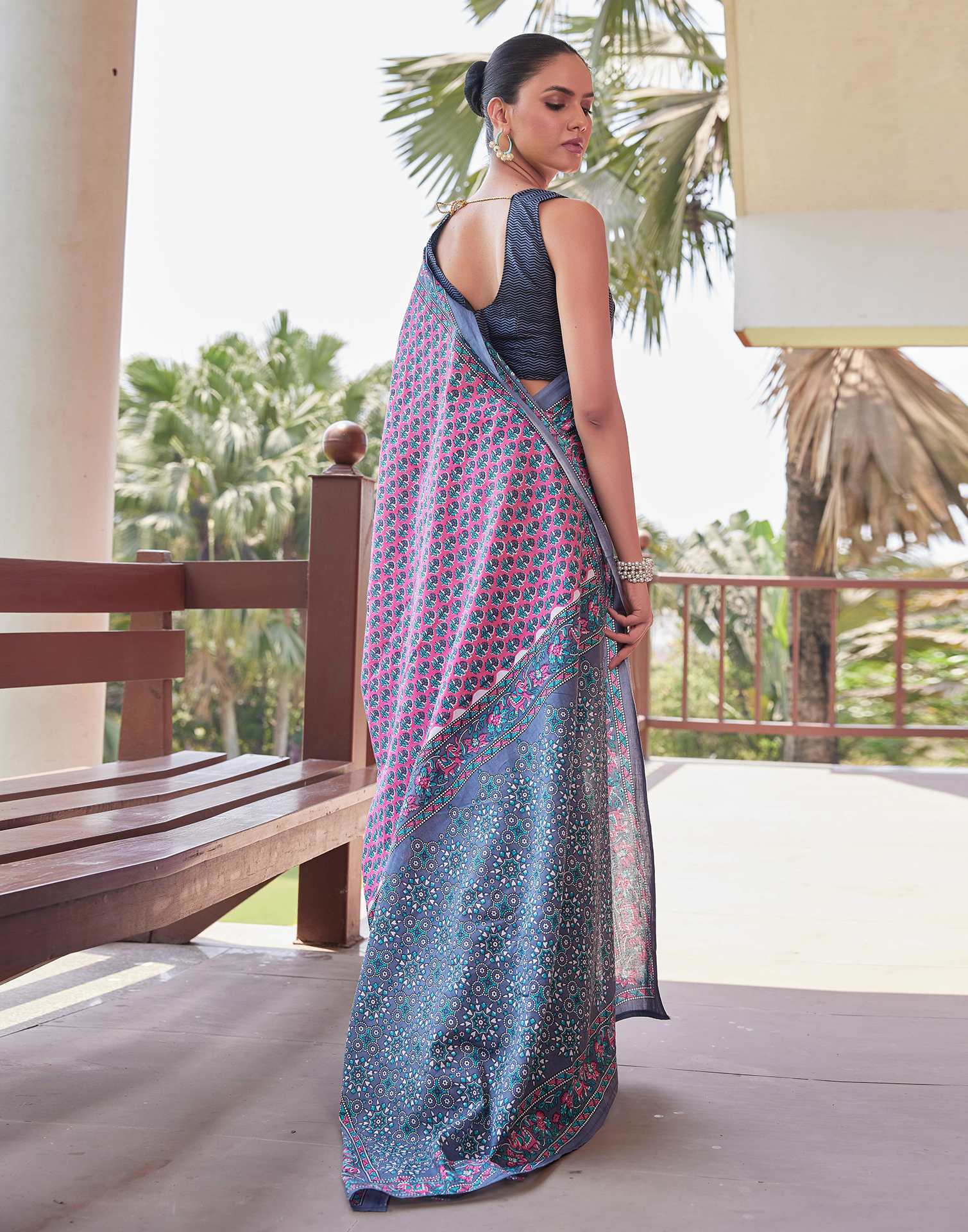 Pink Cotton Printed Saree