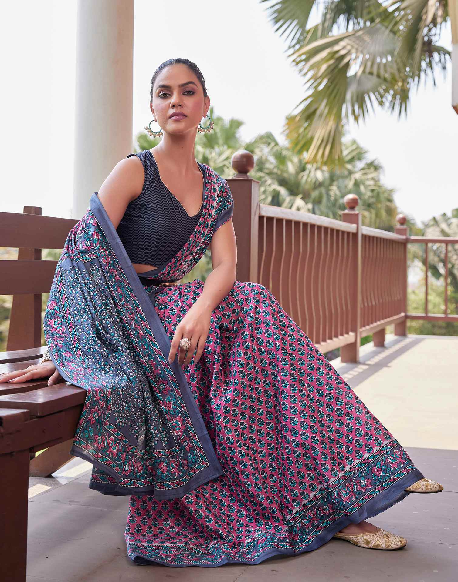 Pink Cotton Printed Saree