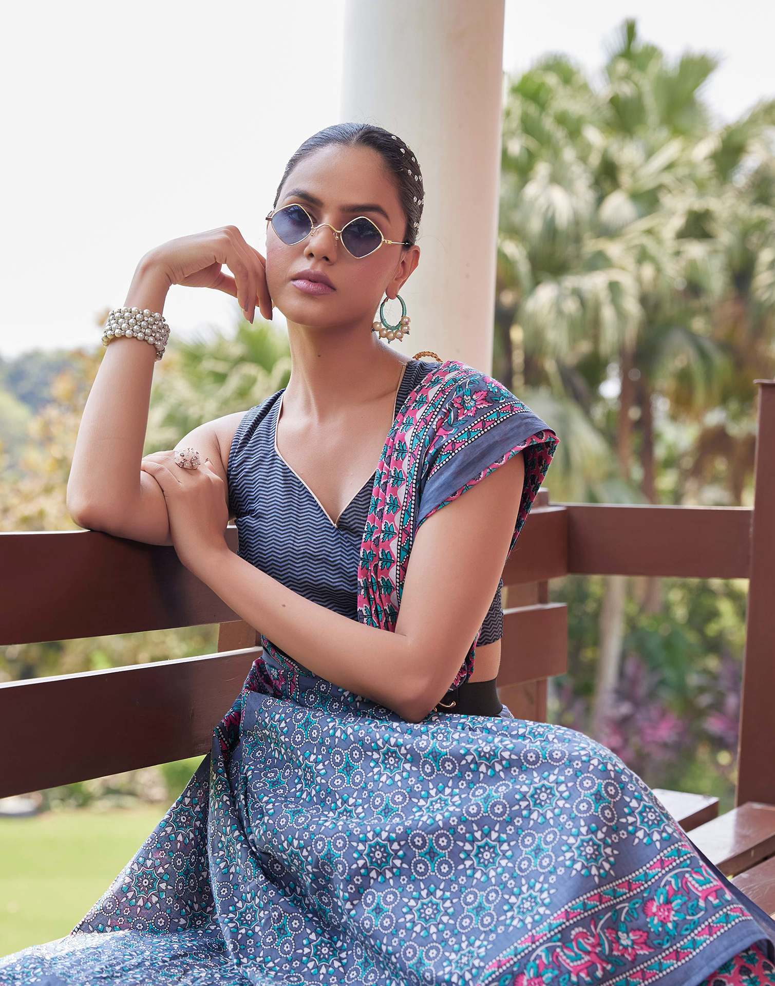Pink Cotton Printed Saree