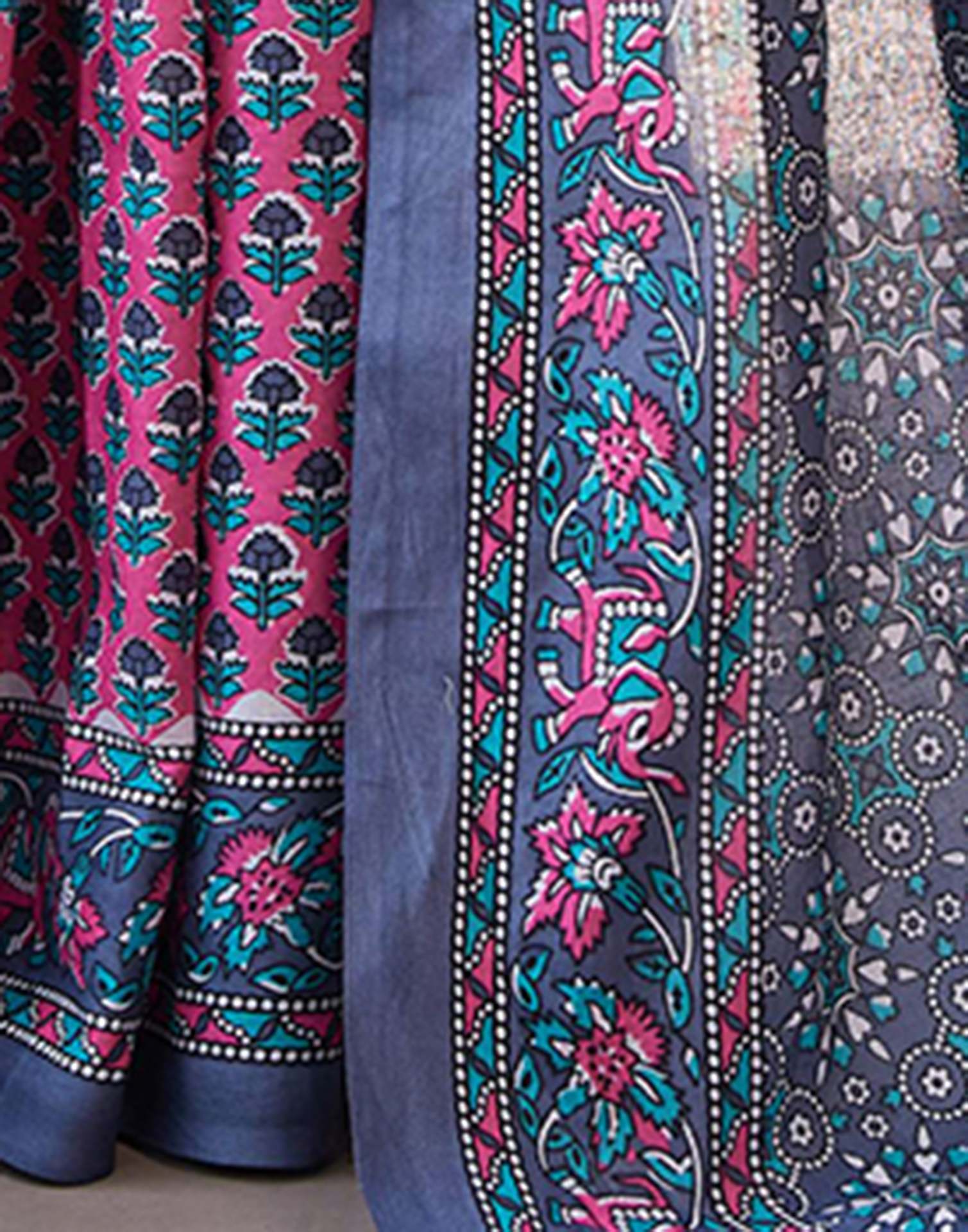 Pink Cotton Printed Saree