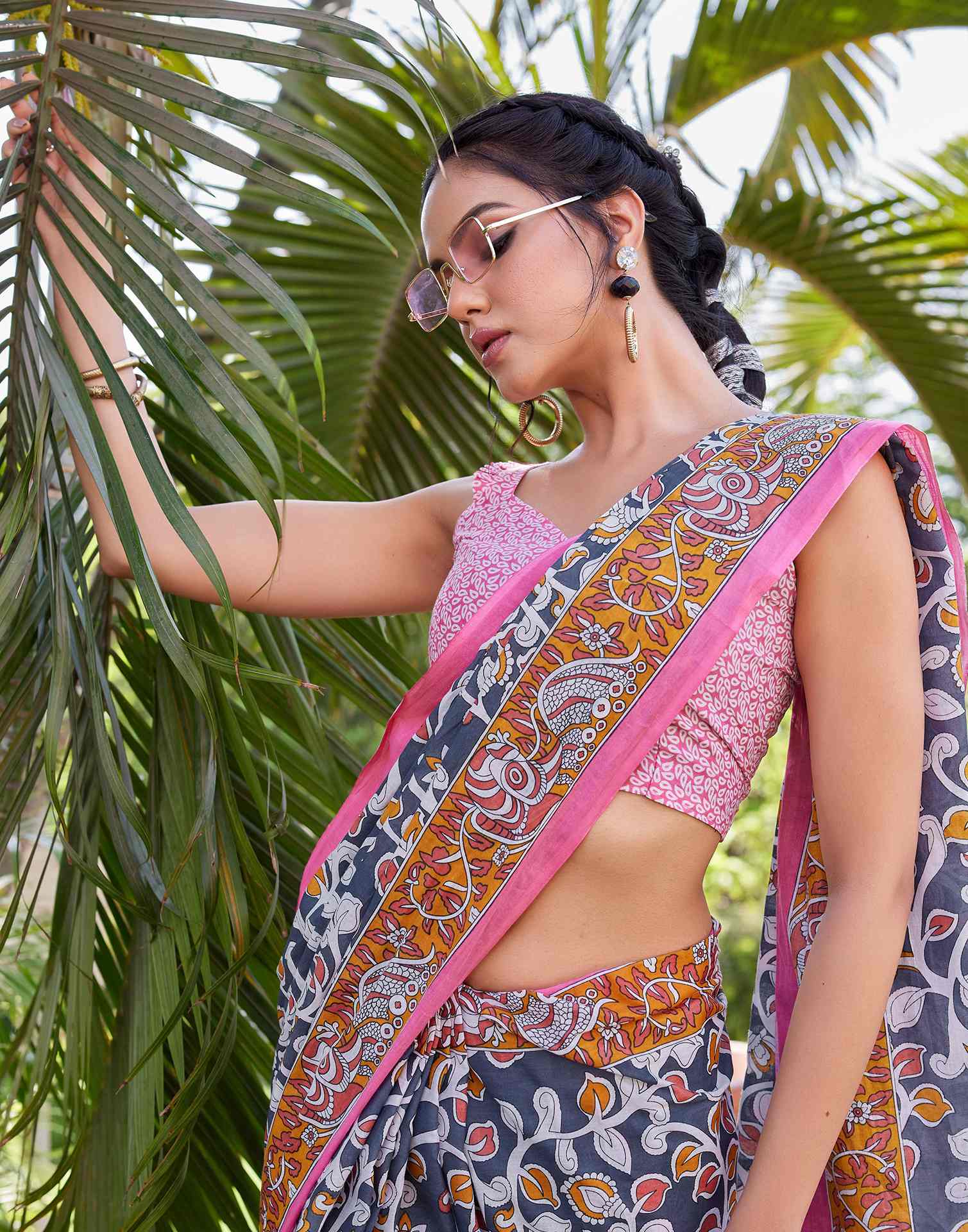 Grey Cotton Kalamkari Saree