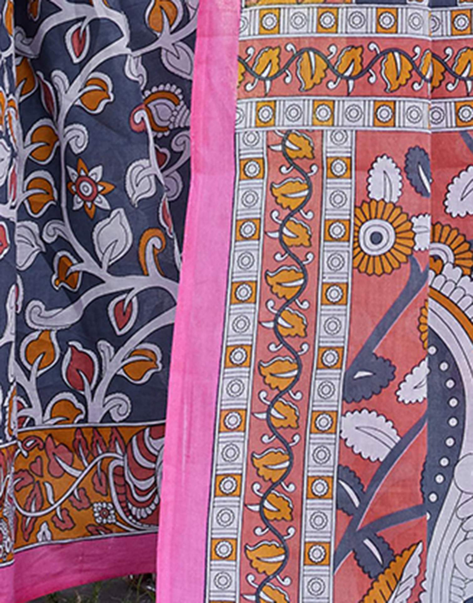 Grey Cotton Kalamkari Saree