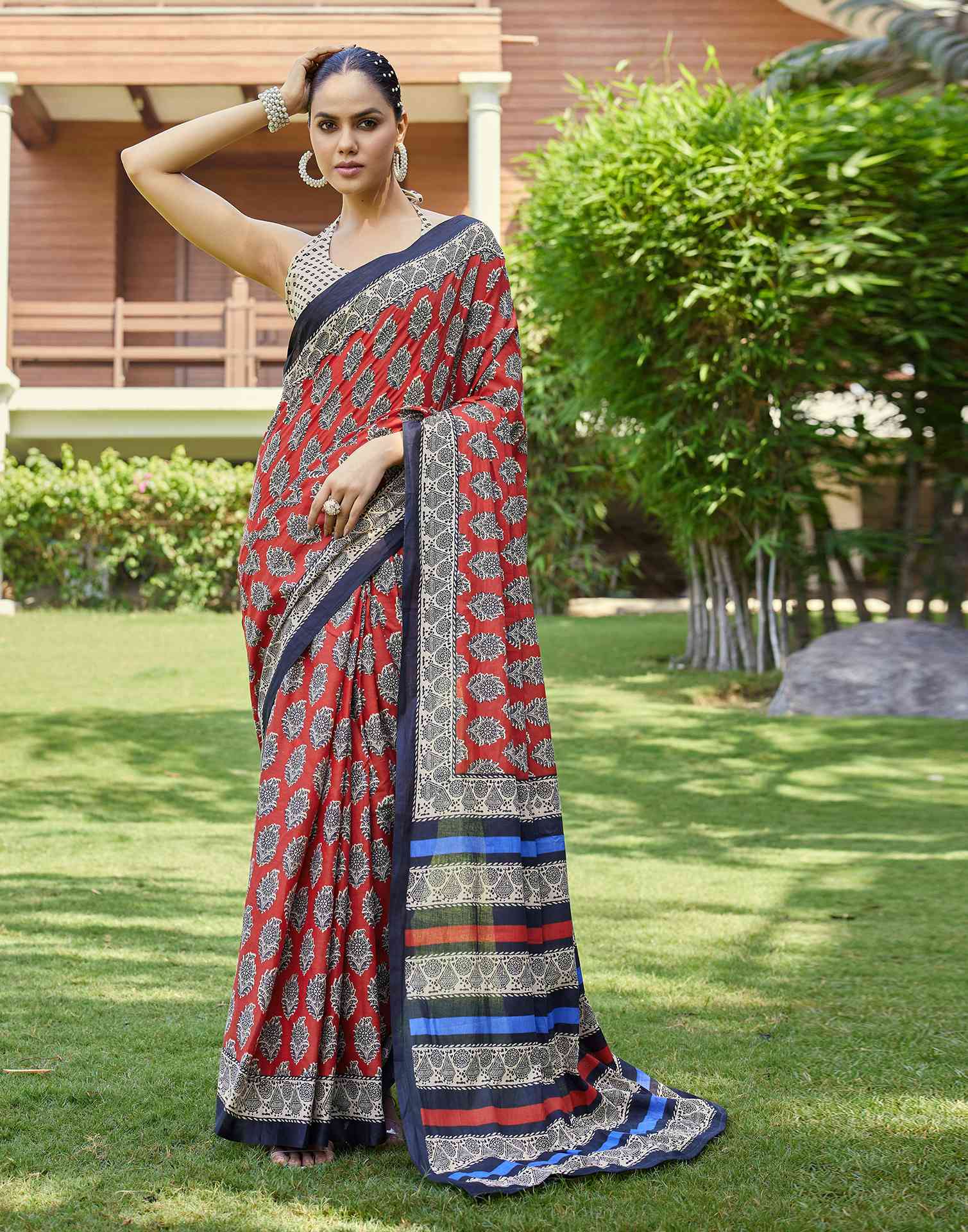 Red Cotton Printed Saree
