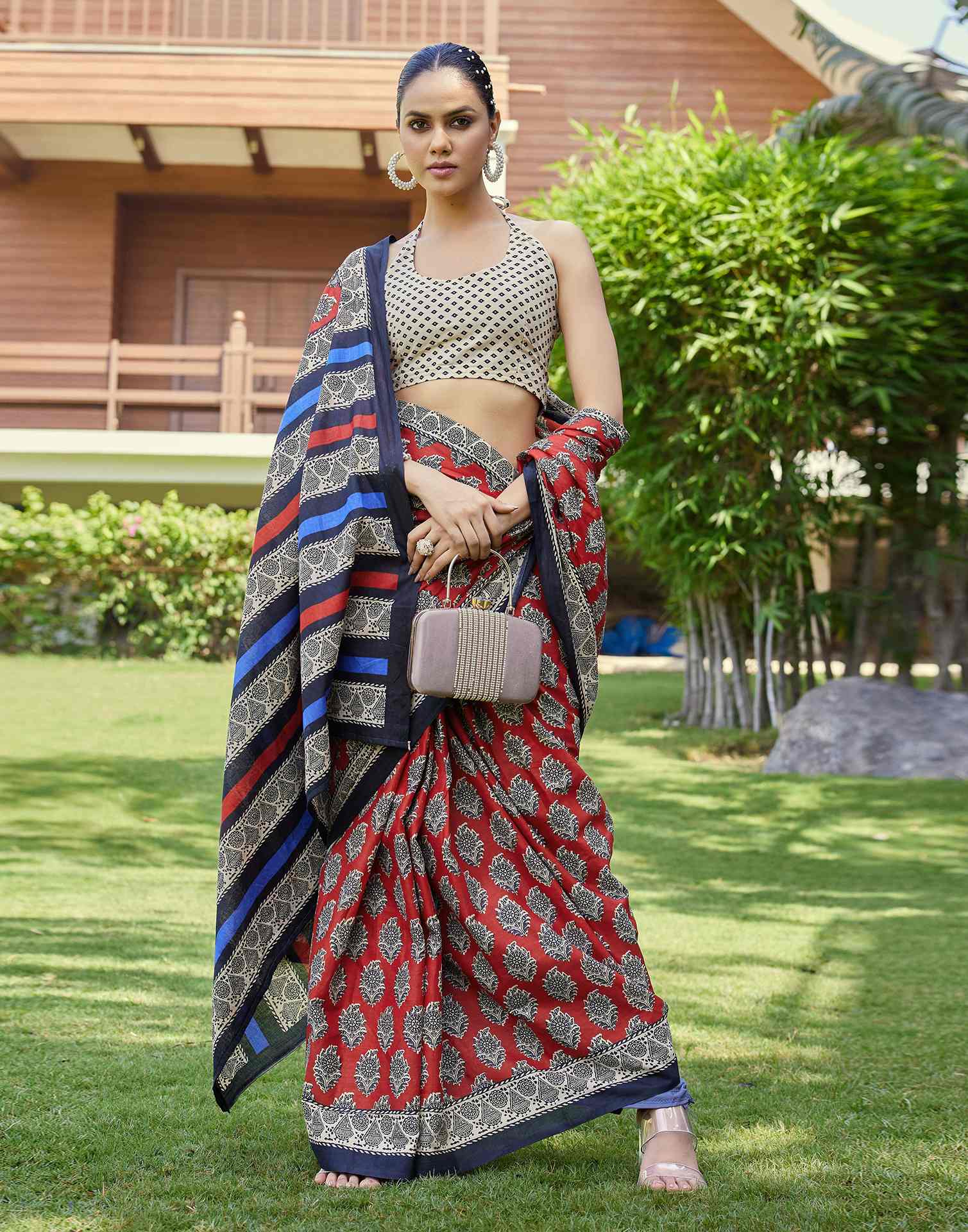 Red Cotton Printed Saree
