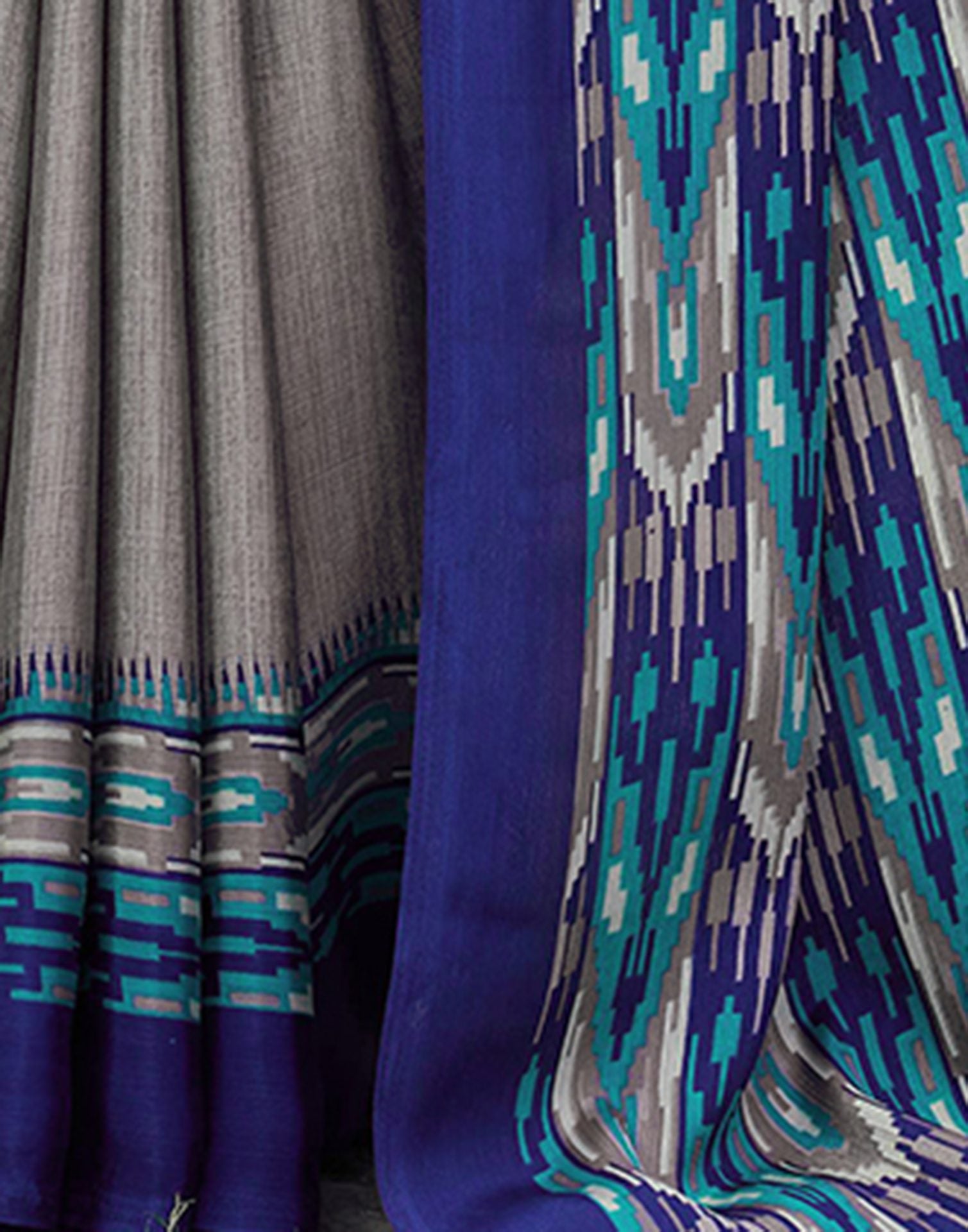 Grey Chinnon Printed Saree