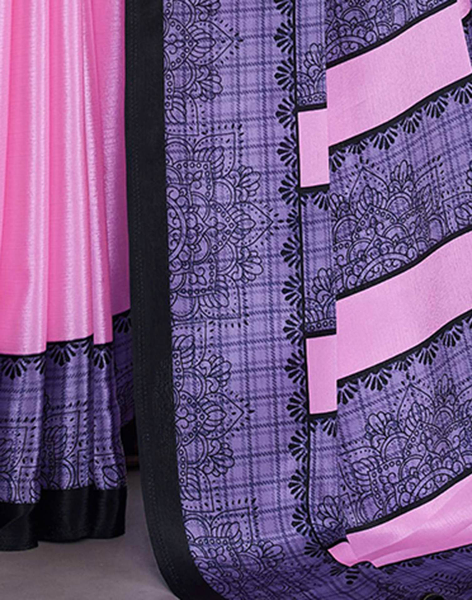 Pink Chinnon Printed Saree