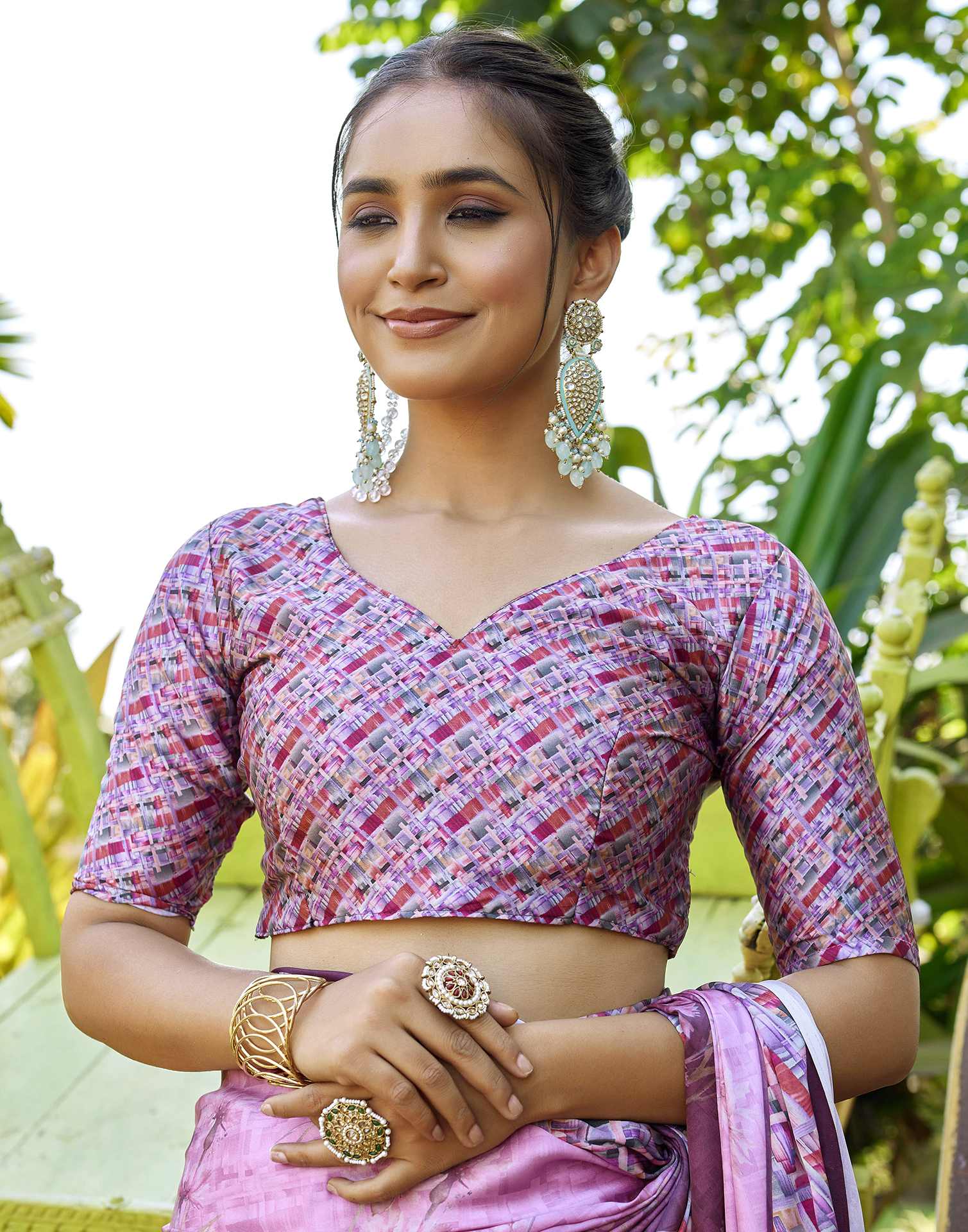 Pink Satin Floral Printed Saree