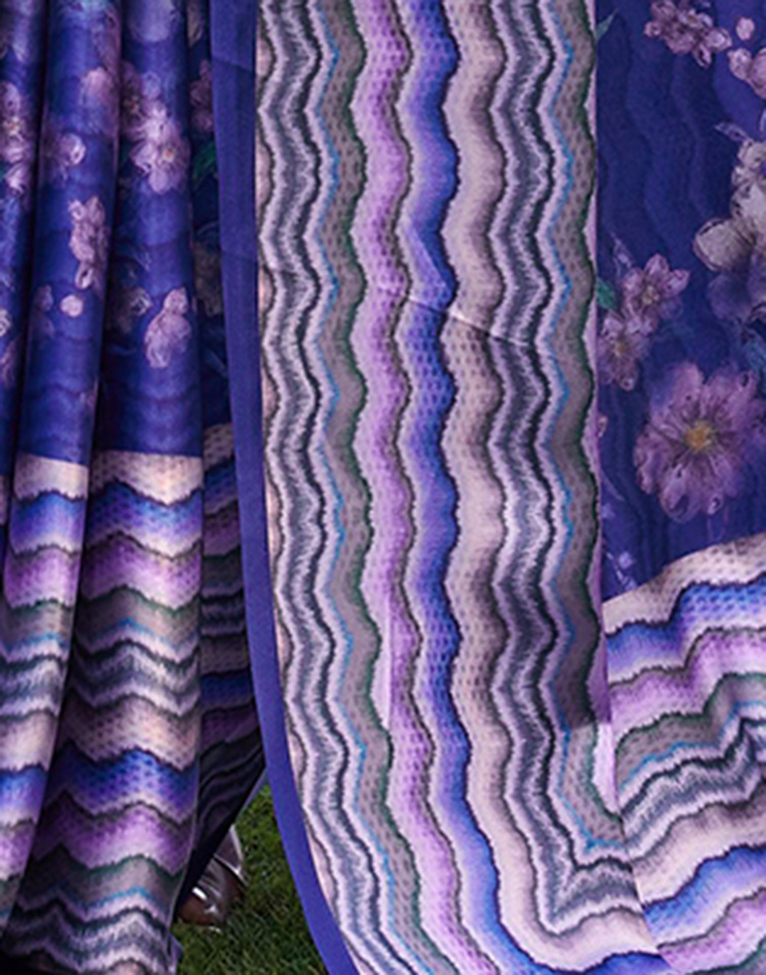 Blue Satin Floral Printed Saree
