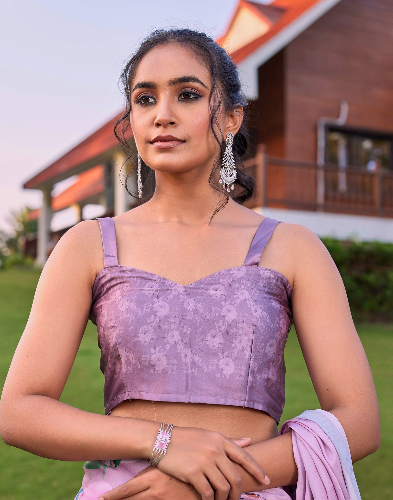 Pink Satin Floral Printed Saree