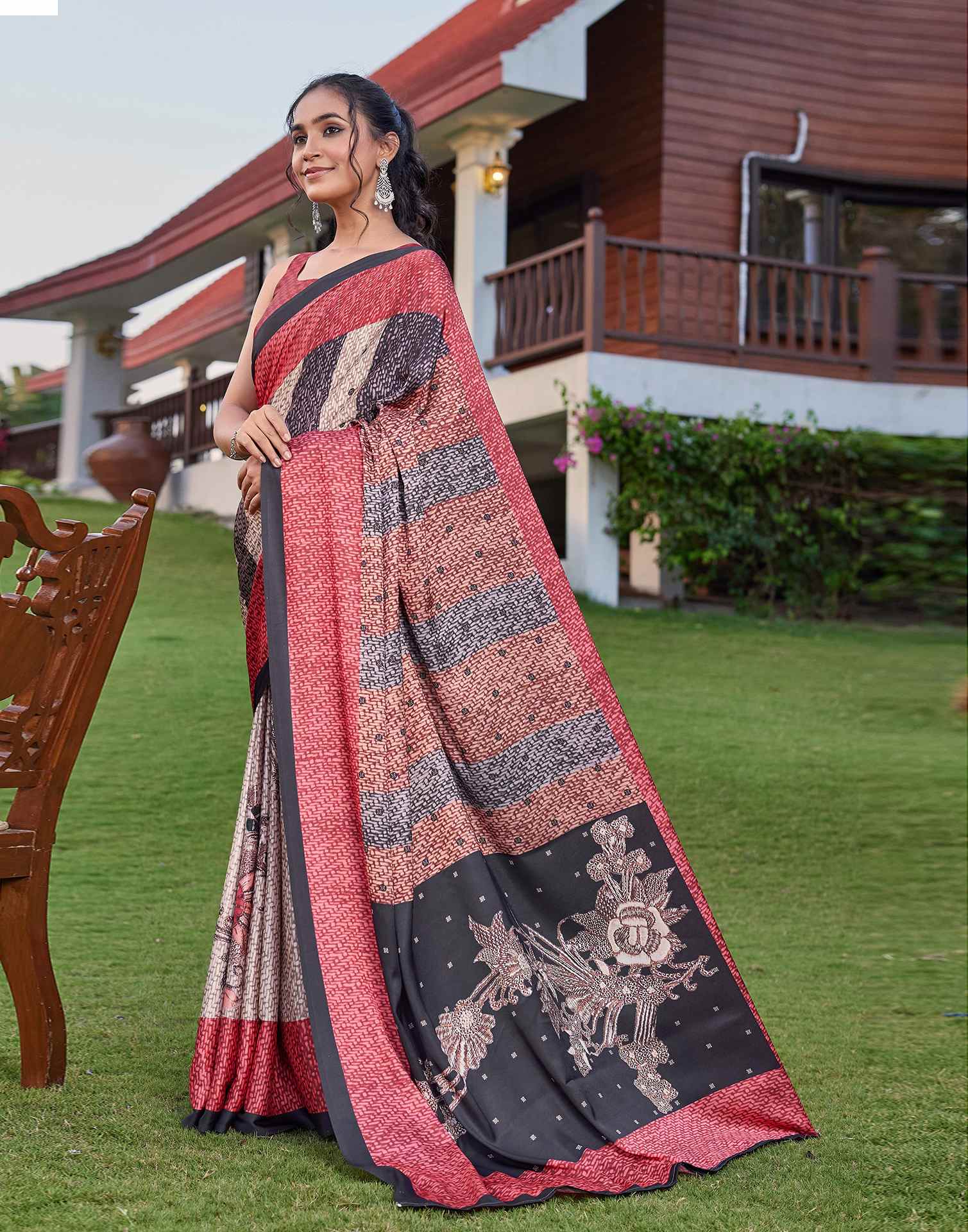 Multicoloured Satin Printed Saree