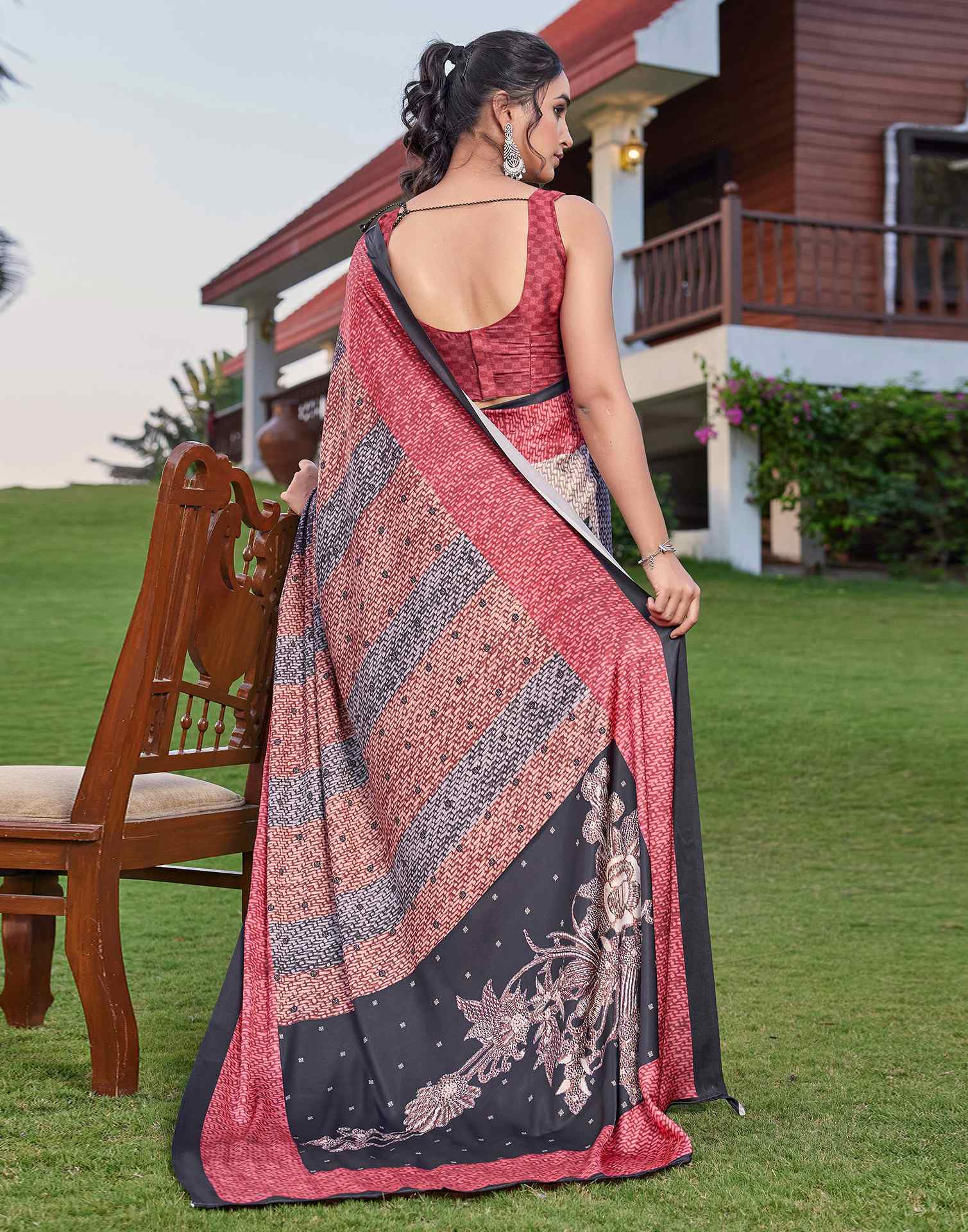 Multicoloured Satin Printed Saree
