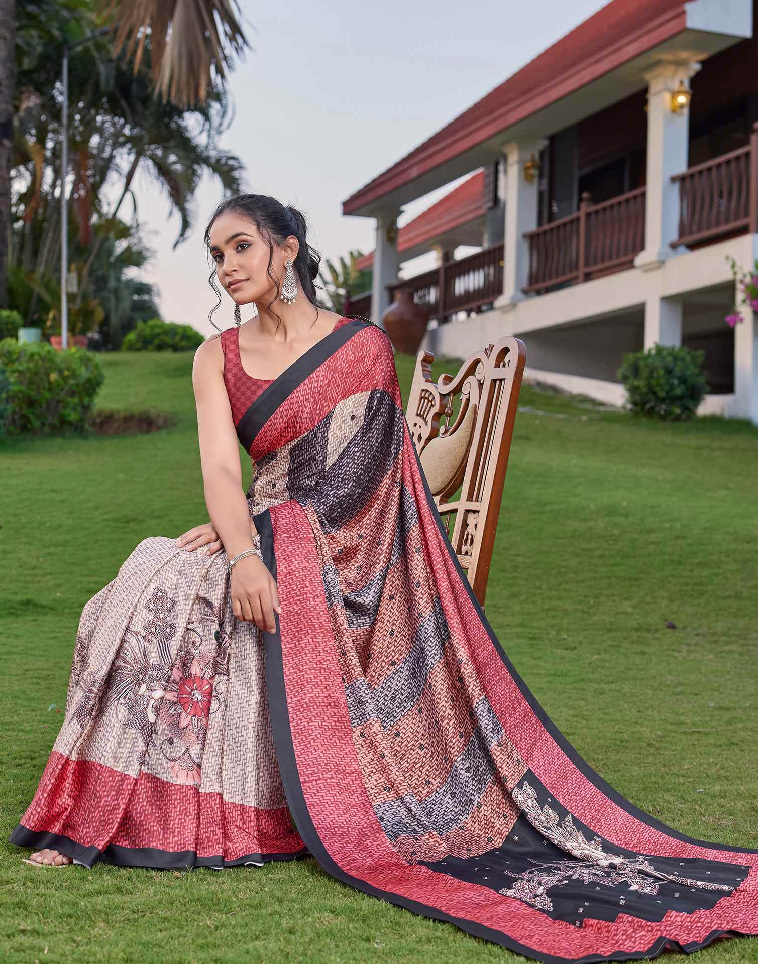 Multicoloured Satin Printed Saree