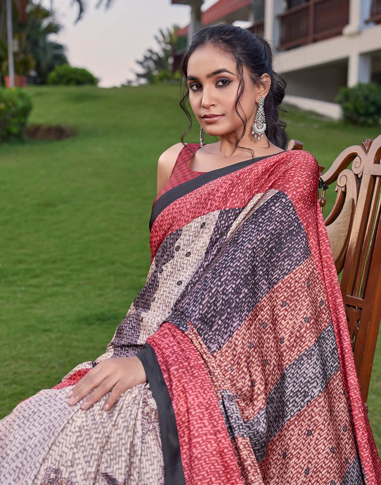 Multicoloured Satin Printed Saree