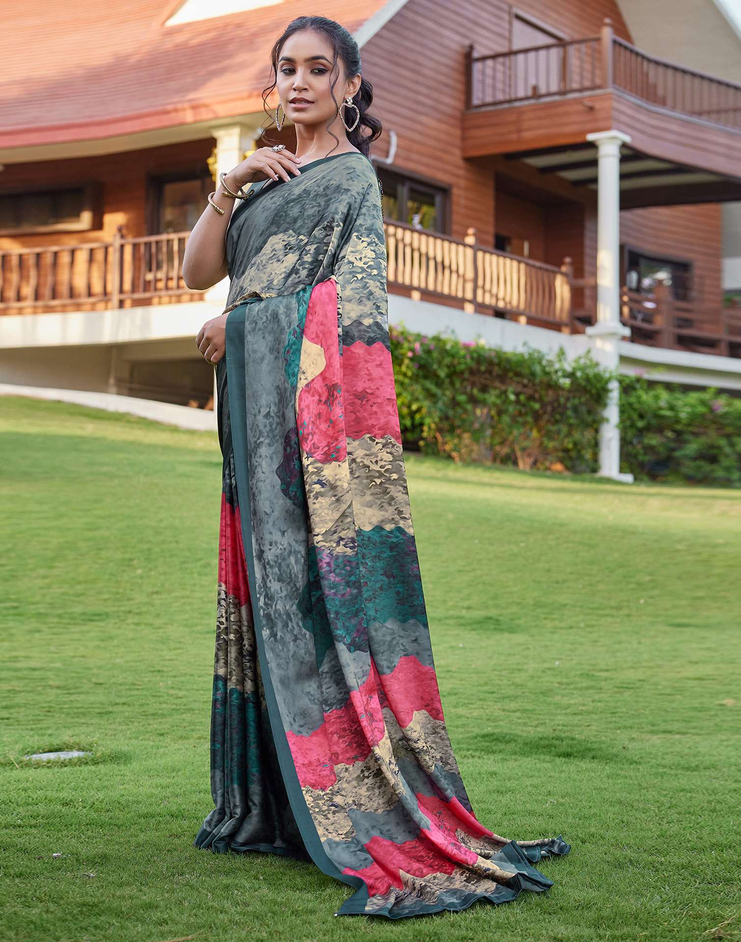 Multicoloured Satin Printed Saree