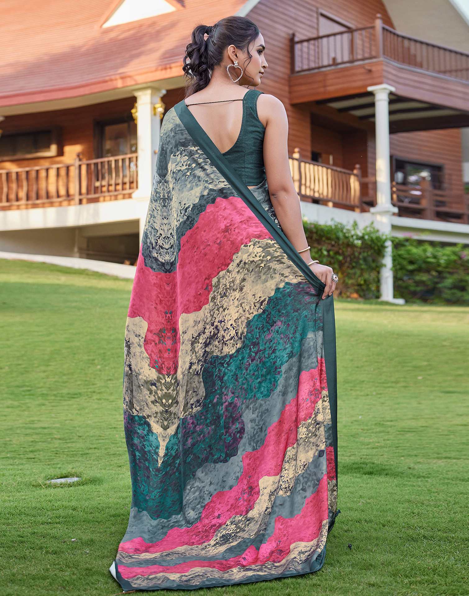 Multicoloured Satin Printed Saree